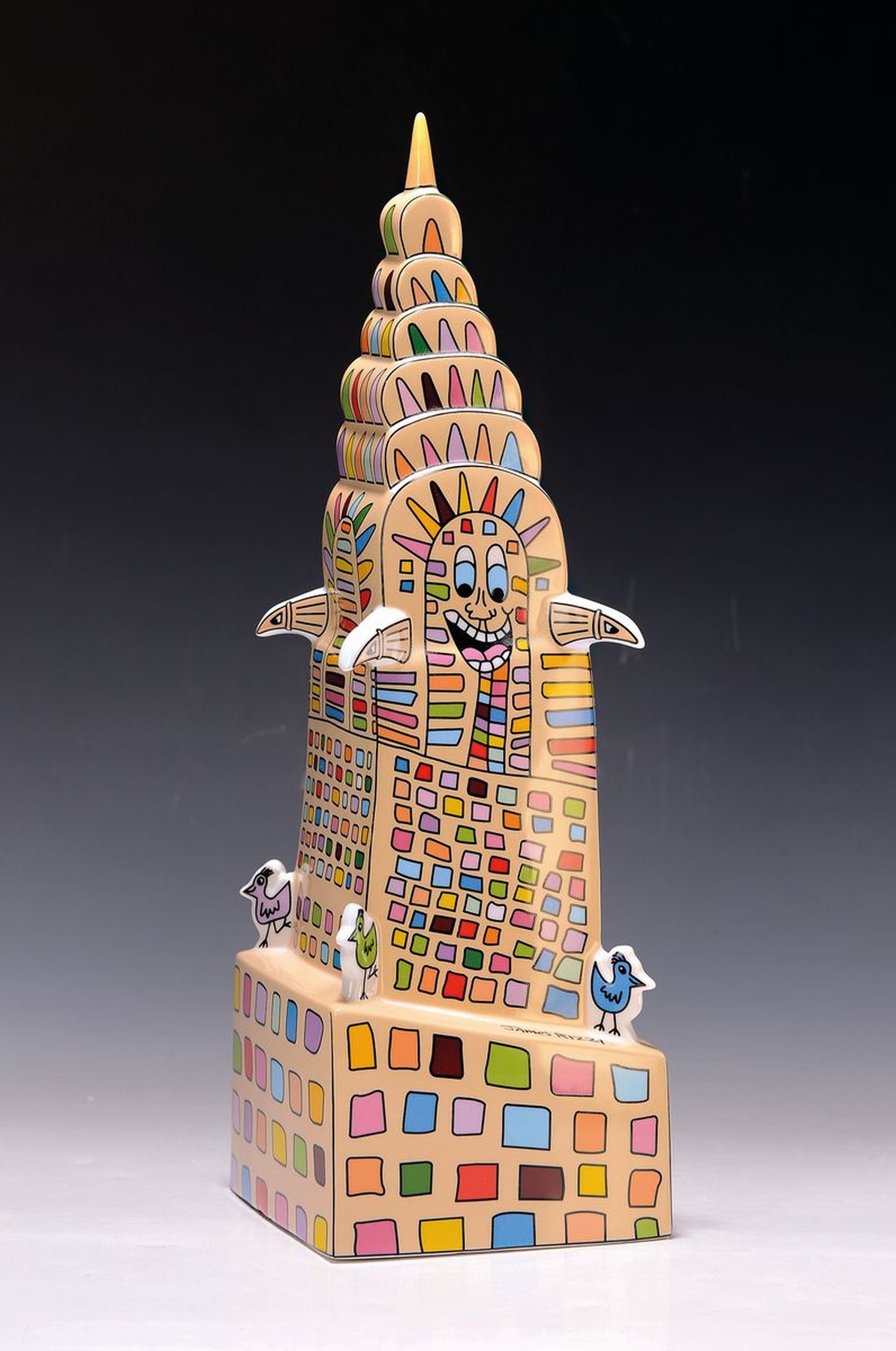 Porzellan Skulptur Entwurf James Rizzi, Highway to the Sky", James Rizzi für Goebel, bodenseitig Firmenstempel Goebel Artis Orbis -James Rizzi ...