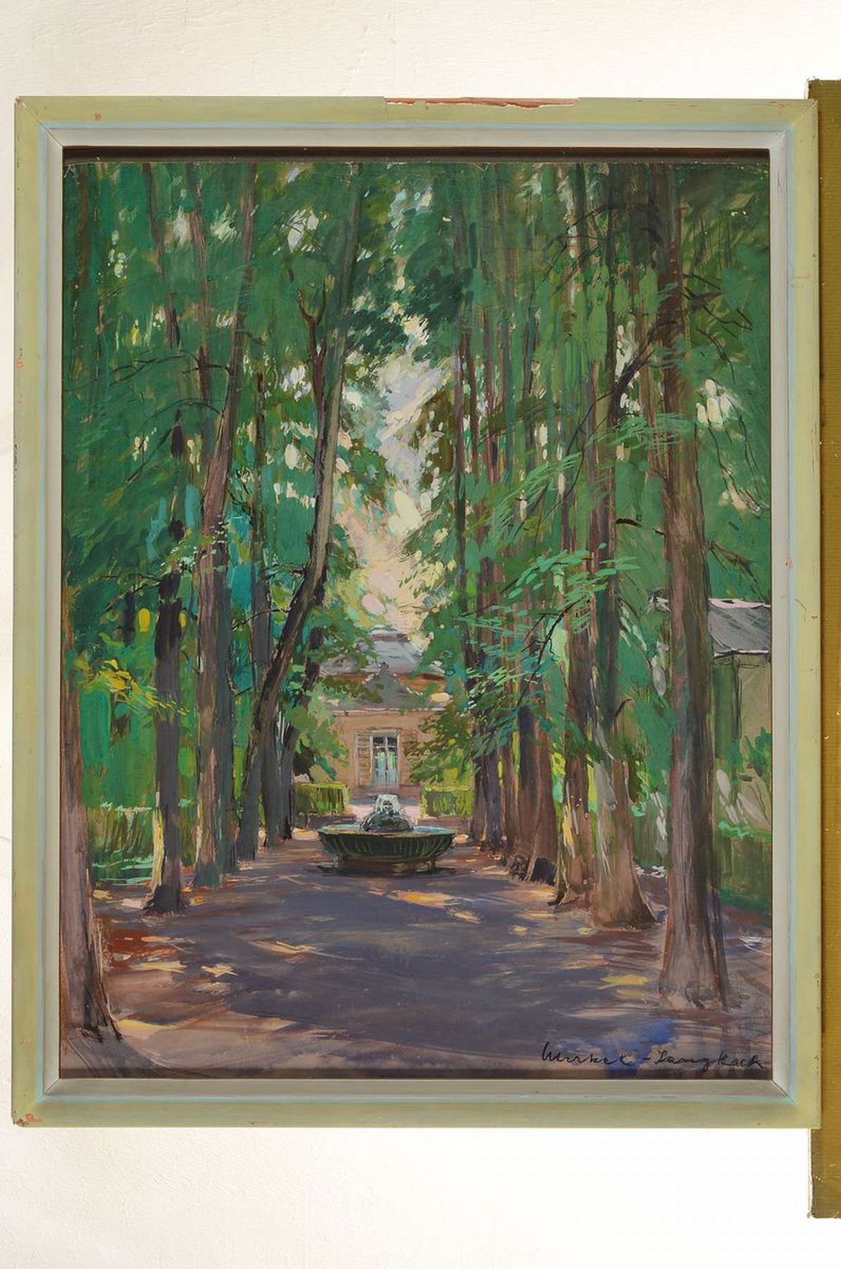 Detail k: Adolf Merkel-Langkoch, geb. 1900 in Schwetzingen, Ansicht aus dem Schlosspark in Schwetzingen, Gouache auf Papier, rechts unten signiert, ca. ...