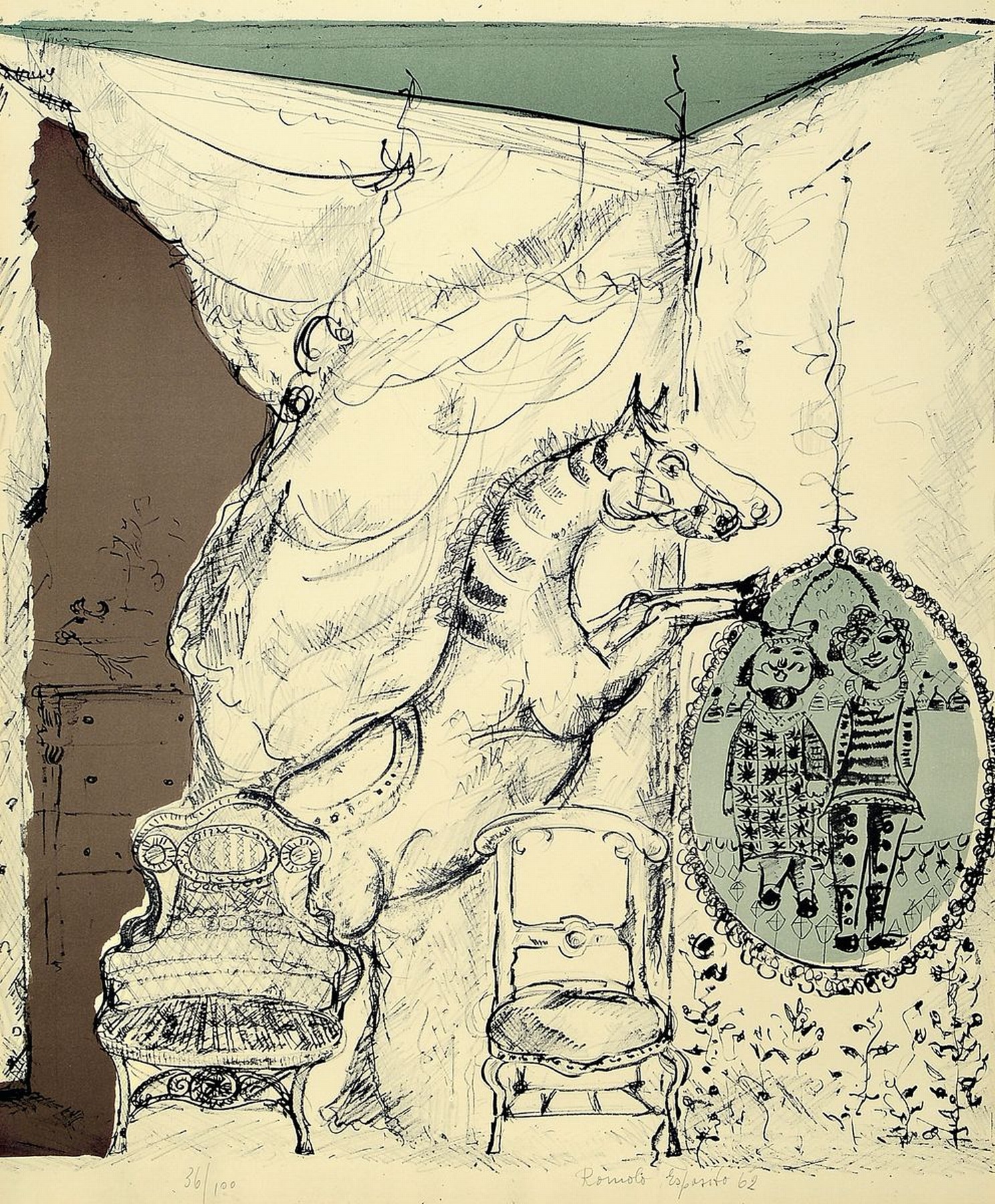 Romolo Esposito, 1913-1991, Lithographie, handsigniert und num. 36/100, dat. 62, ca. 55x45cm, PP, u.Gl., R. ca. 76x65cm