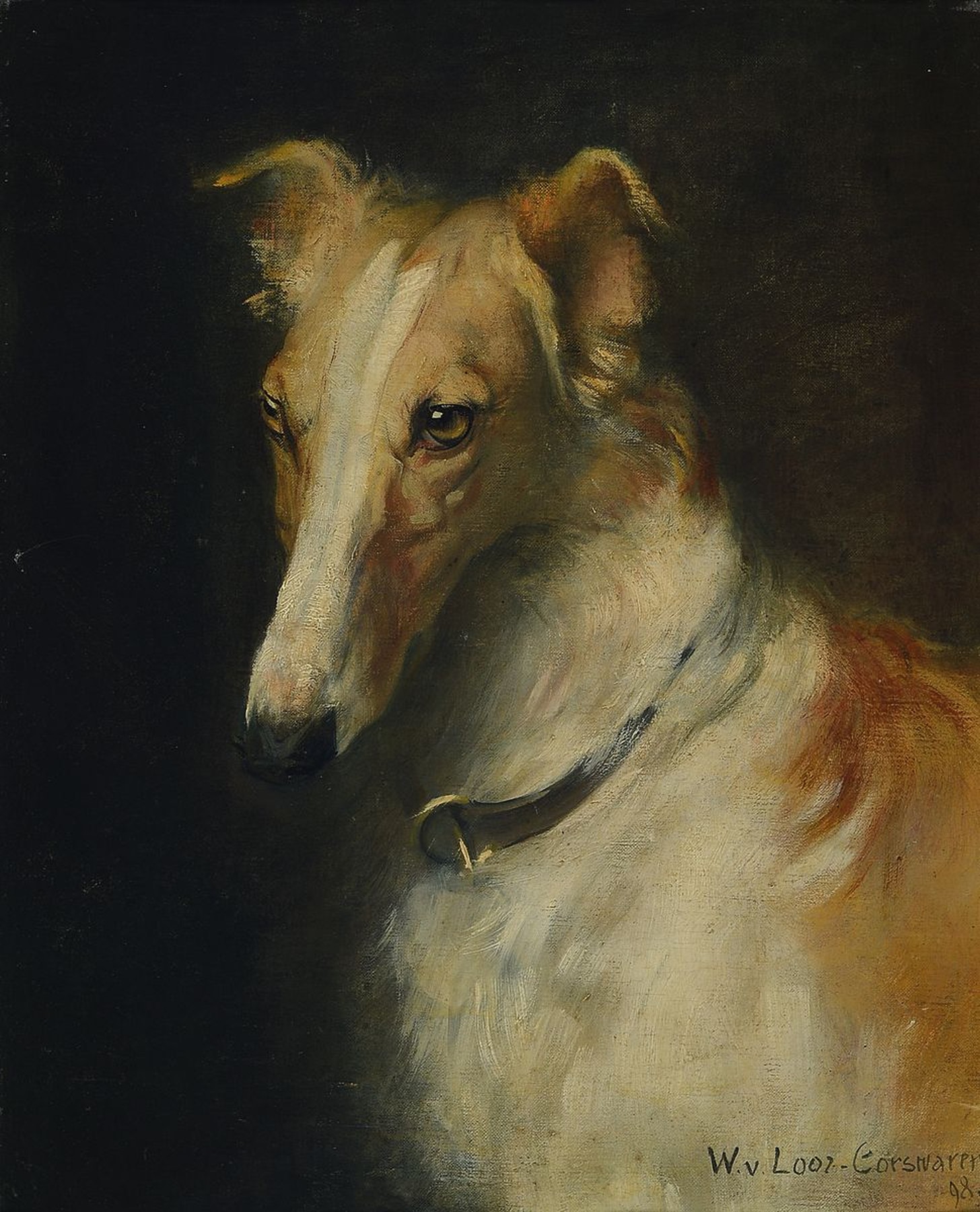 Walter von Looz-Corswarem, 1874 Weiden in Holstein-1946 Berlin, Hundeporträt, Öl/Lwd, rechts unten signiert und dat. 98, leichte Altersspuren, ca. ...
