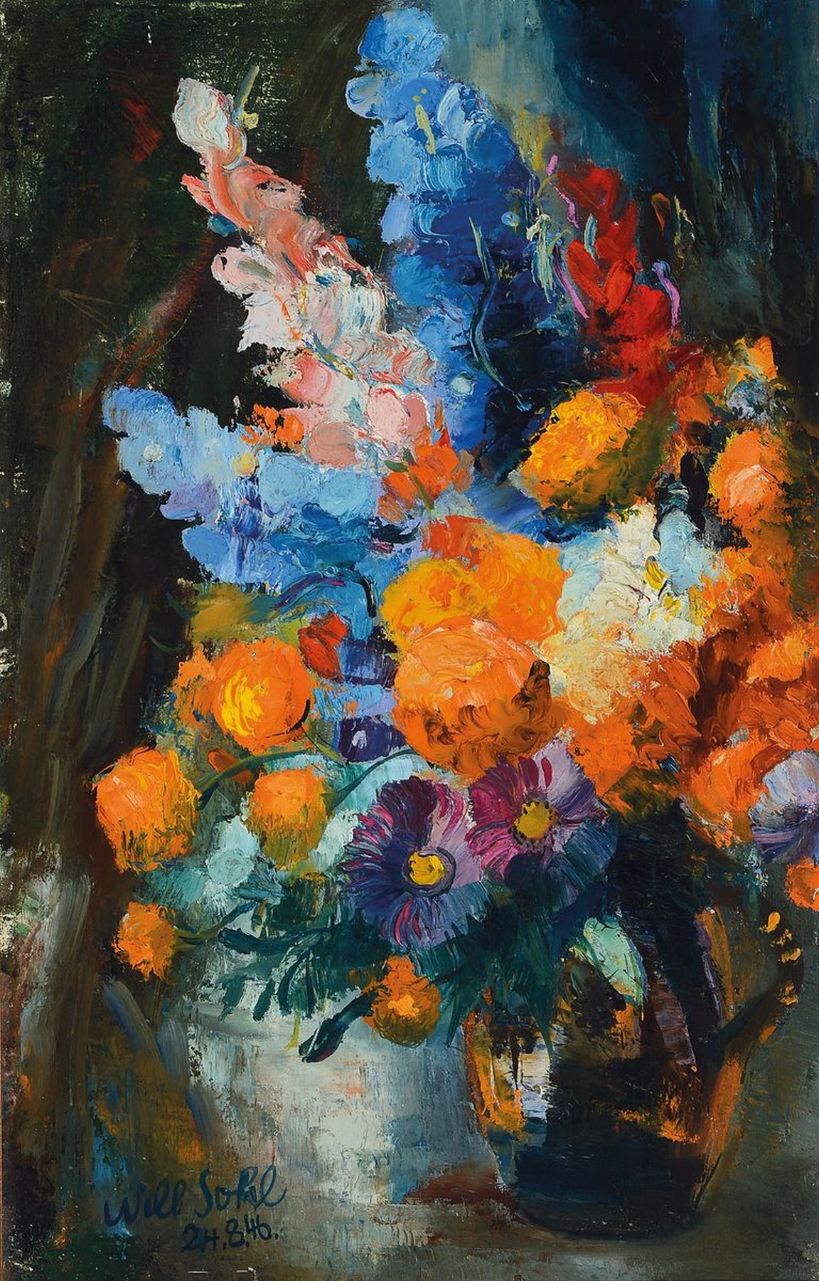 Will Sohl, 1906 Ludwigshafen-1969 Heidelberg, Blumenstillleben, Öl/Lwd, links unten signiert und datiert 46, ca. 77x48cm, R. ca. 96x67cm