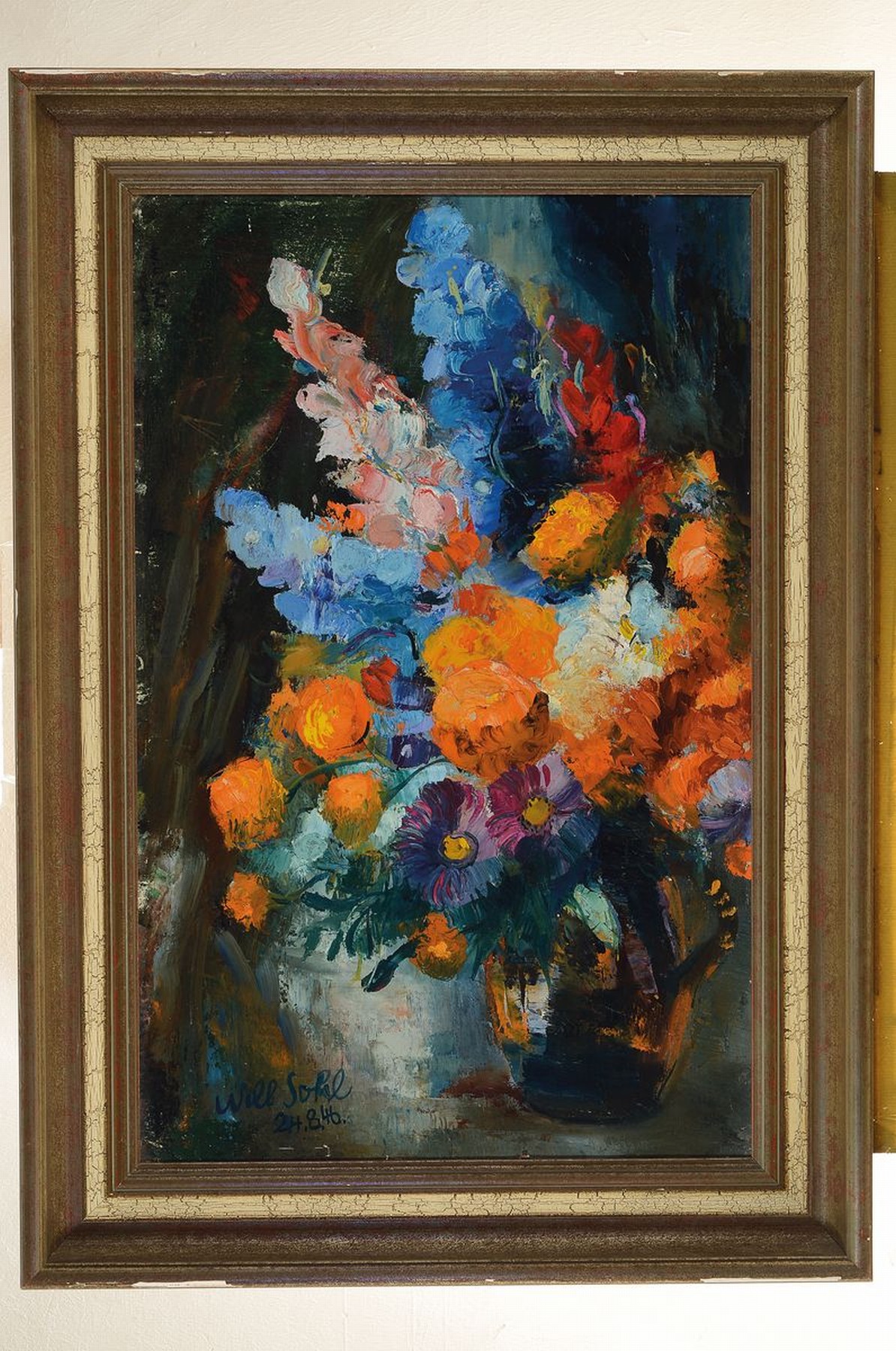 Detail k: Will Sohl, 1906 Ludwigshafen-1969 Heidelberg, Blumenstillleben, Öl/Lwd, links unten signiert und datiert 46, ca. 77x48cm, R. ca. 96x67cm