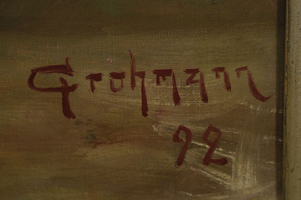 Detail a: Reinhold Grohmann, 1877-1915 Berlin, Ganzporträt eines italienischen Hirten, Öl/Lwd, rechts unten signiert und dat. 92, restauriert, min. besch., ...