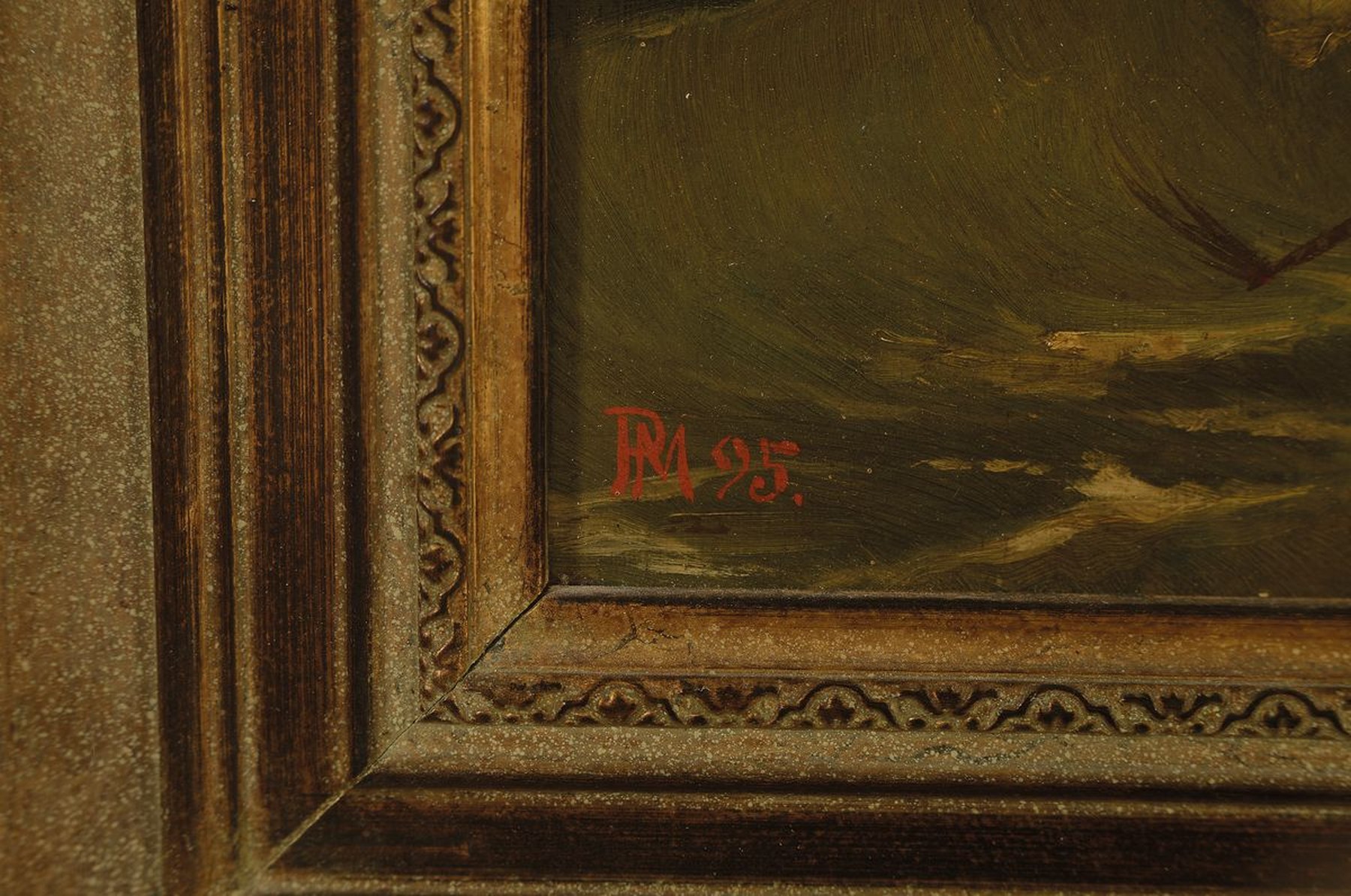 Detail a: Monogrammist P.M., datiert (18)95, Französische Fischerboote, Öl/Eichenplatte, links unten monogr. und dat., ca. 45x37cm, R. ca. 62x55cm