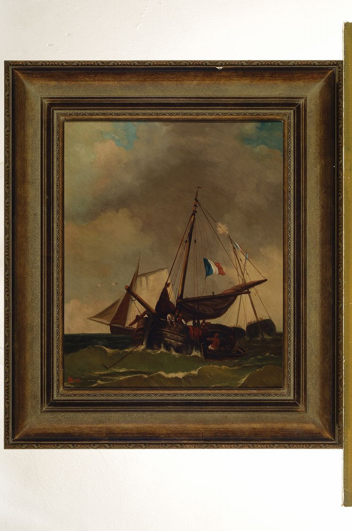 Detail k: Monogrammist P.M., datiert (18)95, Französische Fischerboote, Öl/Eichenplatte, links unten monogr. und dat., ca. 45x37cm, R. ca. 62x55cm