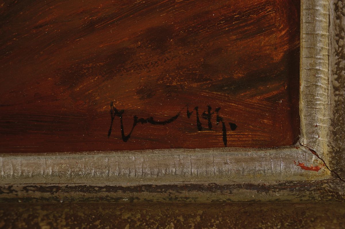Detail a: Max Uth, 1863 Berlin-1914 Potsdam, Blick auf Schloß Tirol, Öl/Malkarton, links unten signiert, rückseitig Etikett der Großen Berliner ...