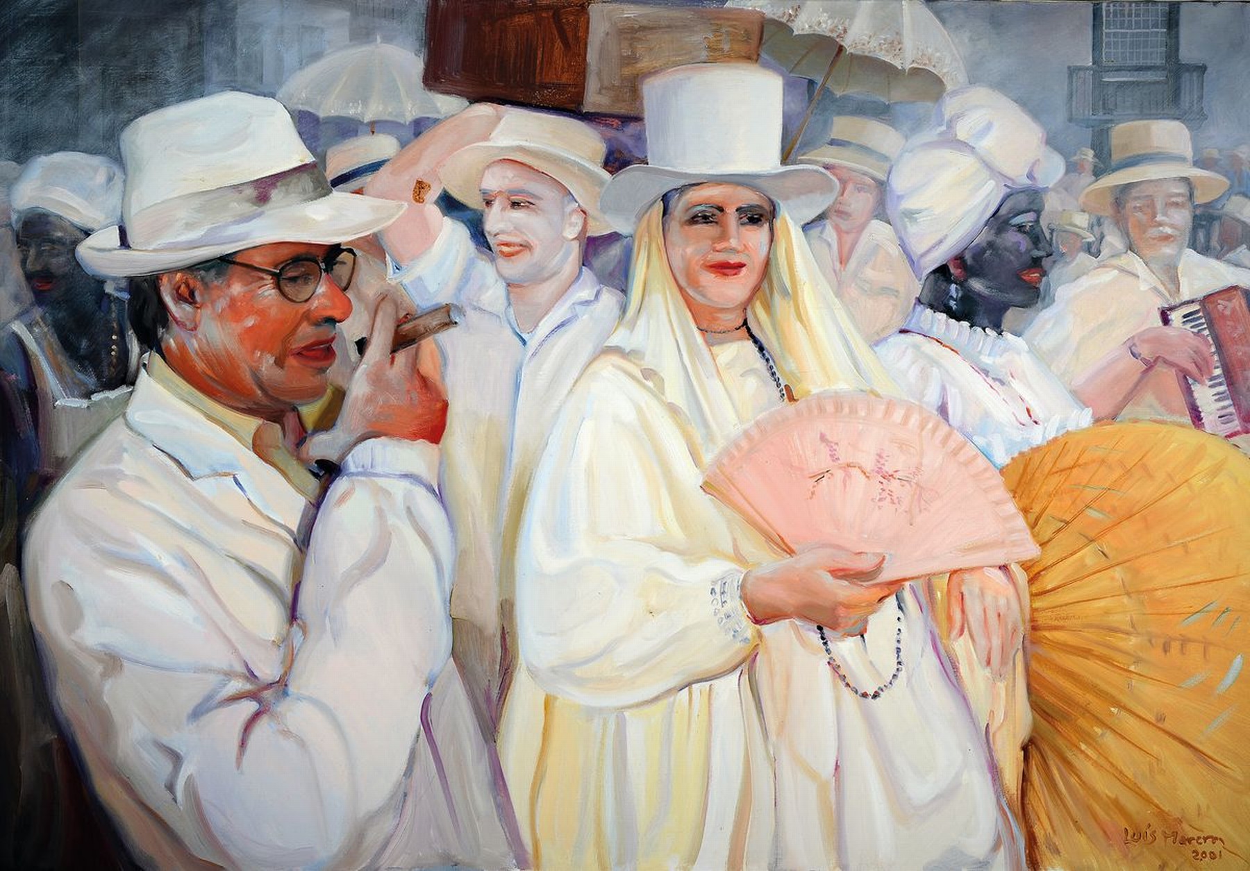 Luis Morera, geb. 1946 La Palma / Kanarische Inseln, Schüler von Cesar Manrique, hier: Carneval in Santa Cruz de La Palma, Öl/Lwd, rechts unten ...