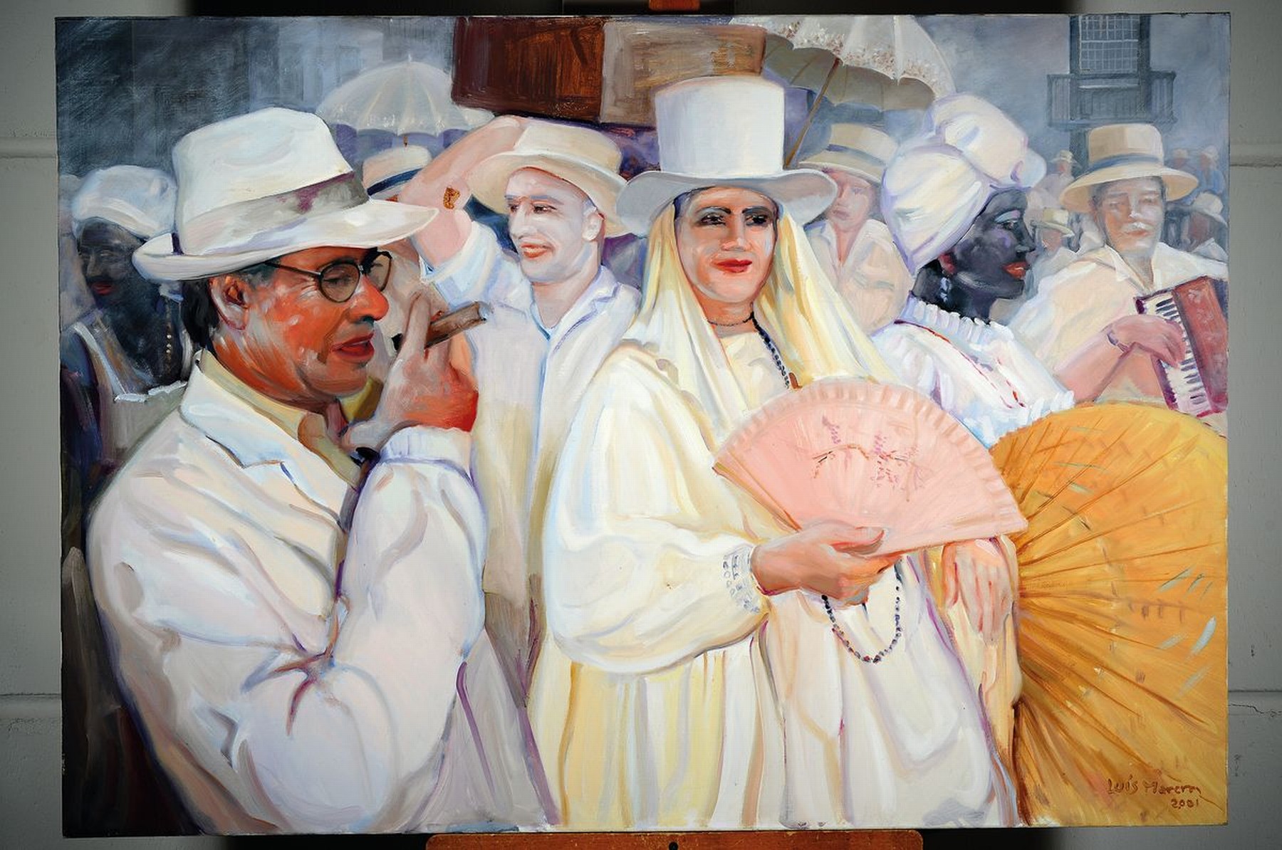 Detail k: Luis Morera, geb. 1946 La Palma / Kanarische Inseln, Schüler von Cesar Manrique, hier: Carneval in Santa Cruz de La Palma, Öl/Lwd, rechts unten ...