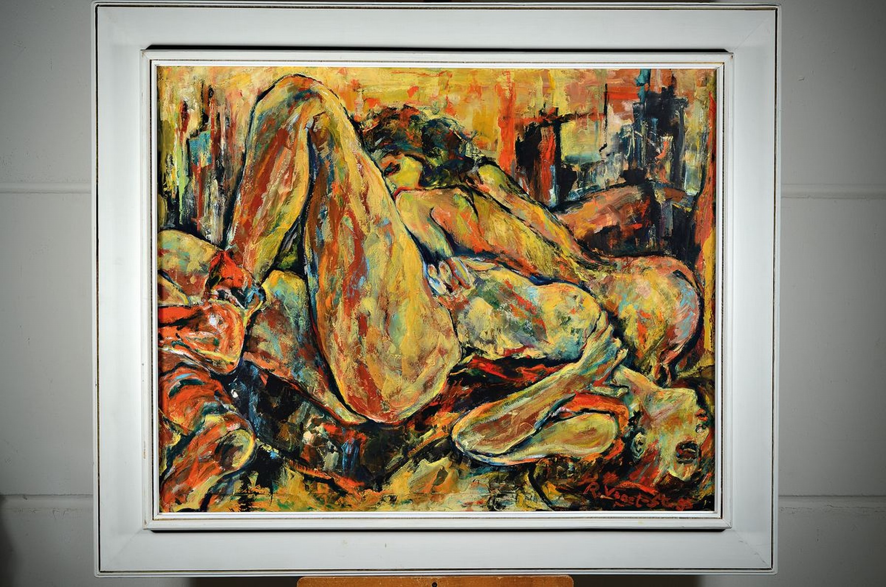 Detail k: Renate Vogel-Stelling, geb. 1942 Danzig, aufgewachsen in Bremen, "Der Balkon", Öl/Lwd, rechts unten signiert, ca. 80x100cm, rückseitig ...
