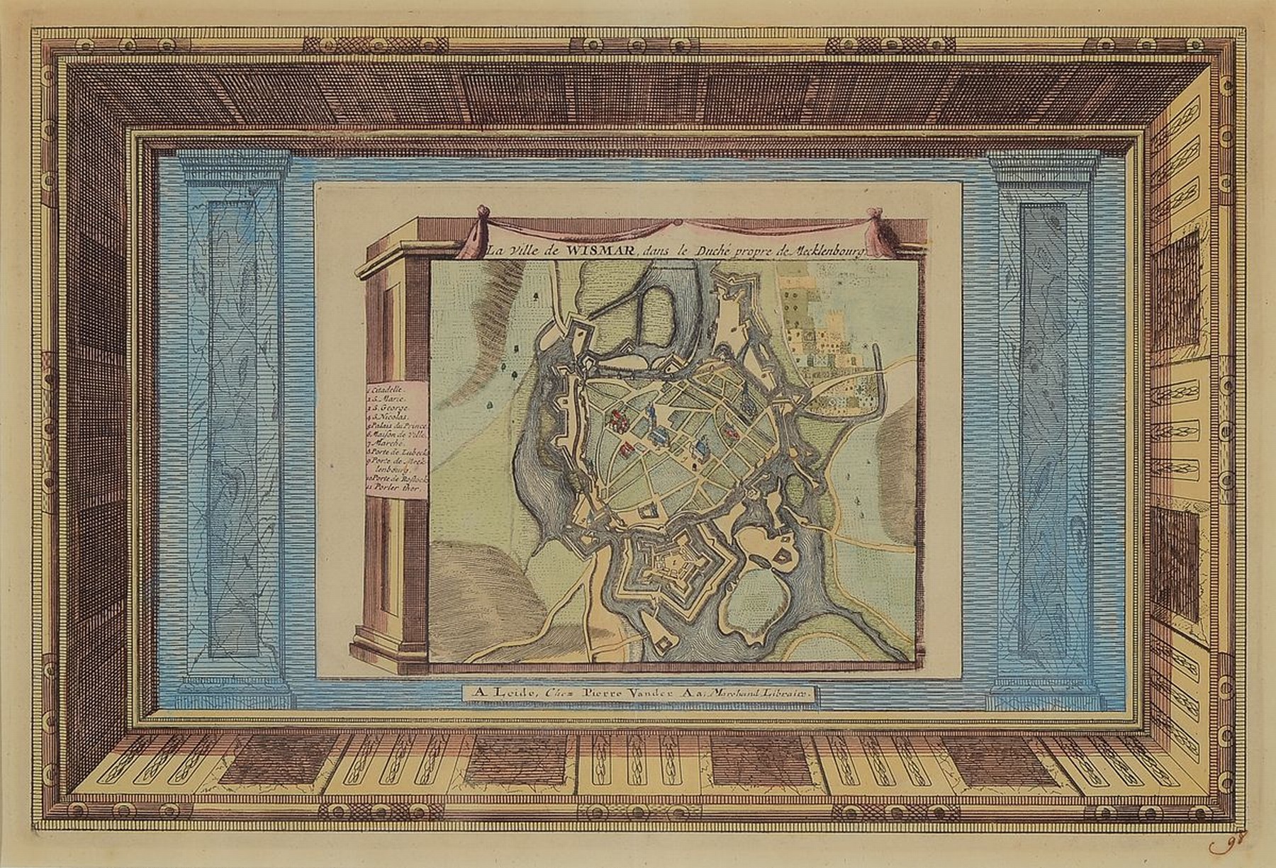 3 alte Grafiken zu Wismar: Jansonius-Karte von Mecklenburg und der Ostsee, gebräunt und leicht fleckig, koloriert, ca. 37x48cm, PP, u.Gl., R. ca. ...