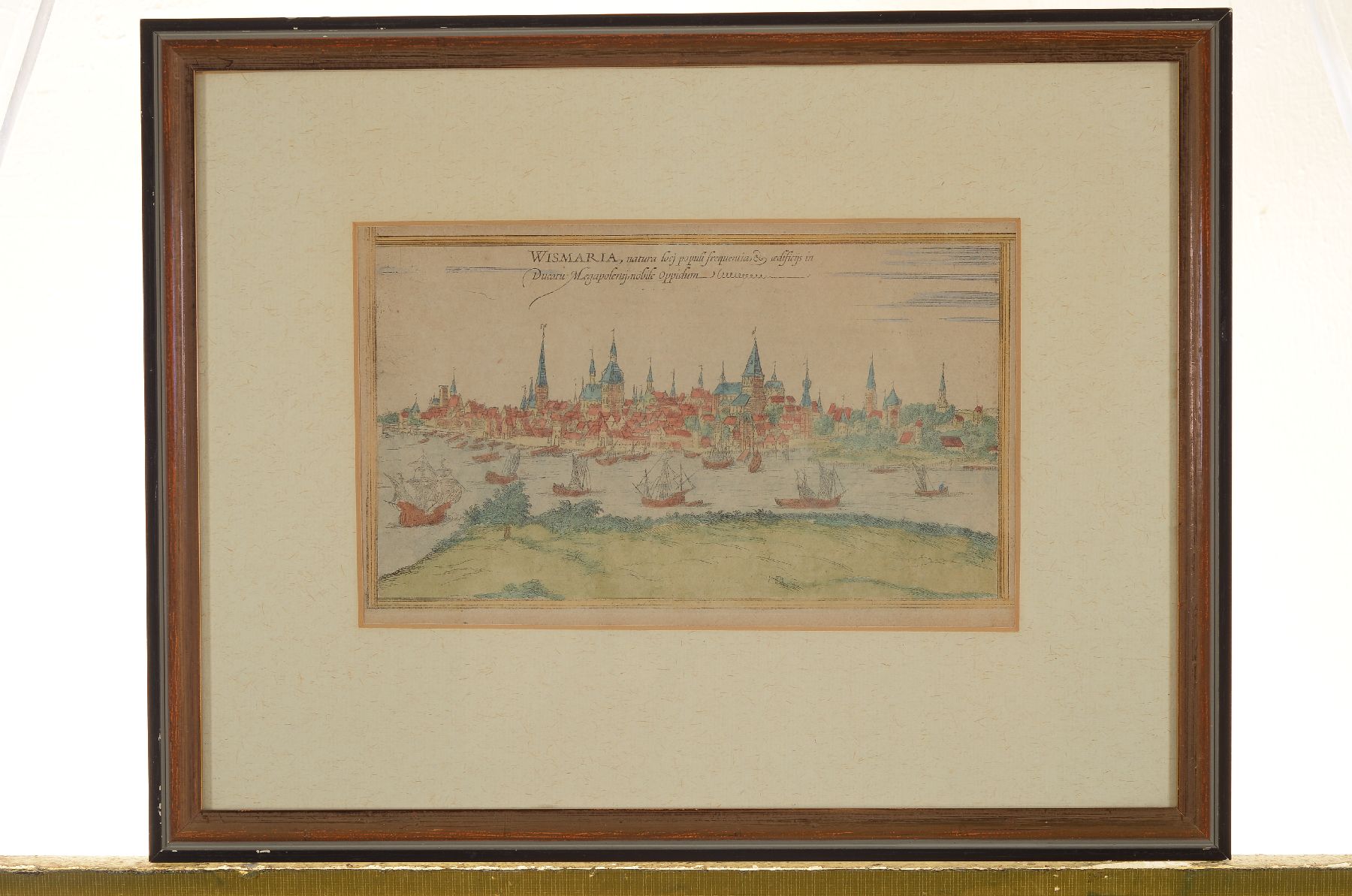 Detail b: 3 alte Grafiken zu Wismar: Jansonius-Karte von Mecklenburg und der Ostsee, gebräunt und leicht fleckig, koloriert, ca. 37x48cm, PP, u.Gl., R. ca. ...