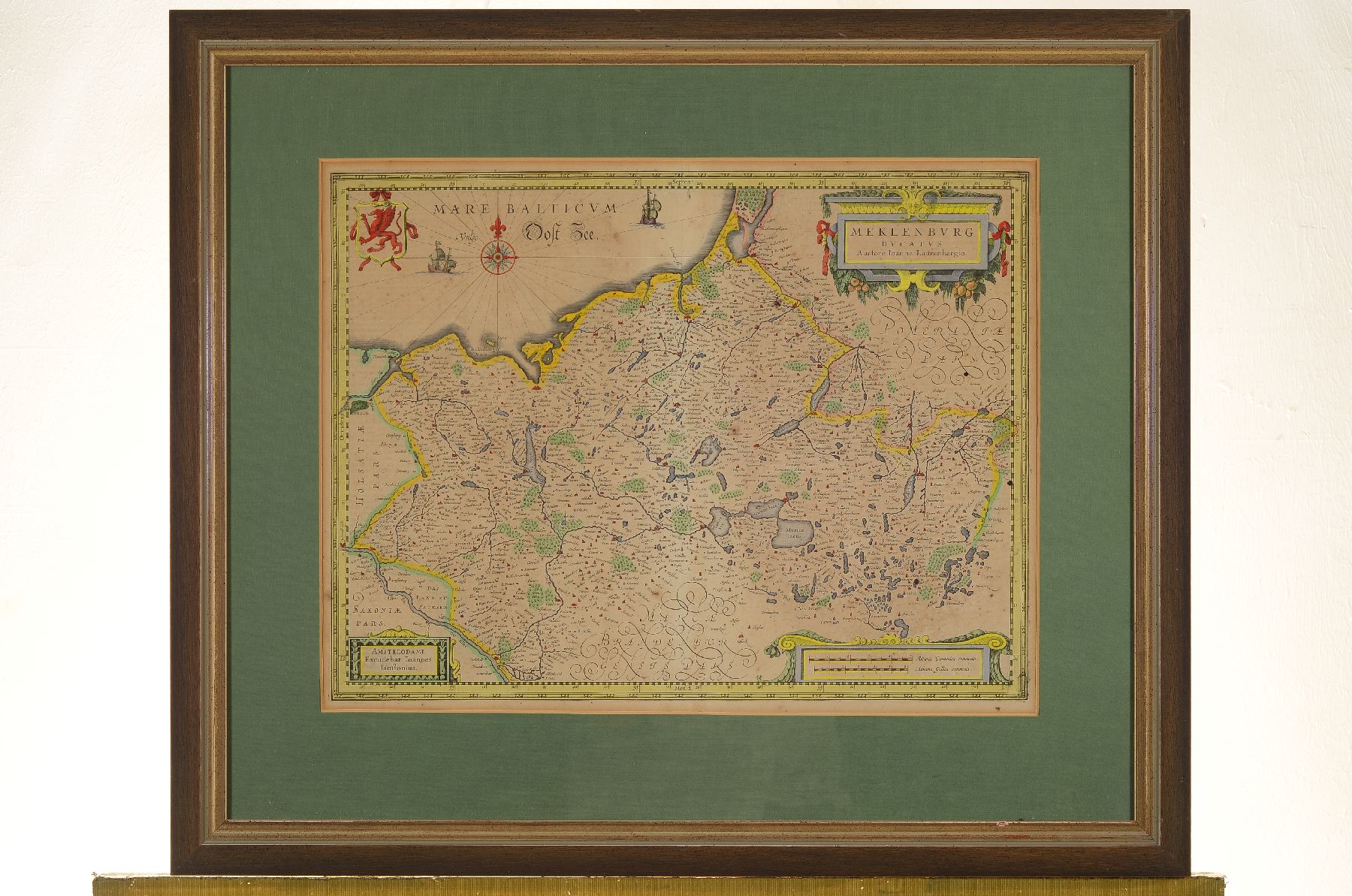 Detail c: 3 alte Grafiken zu Wismar: Jansonius-Karte von Mecklenburg und der Ostsee, gebräunt und leicht fleckig, koloriert, ca. 37x48cm, PP, u.Gl., R. ca. ...