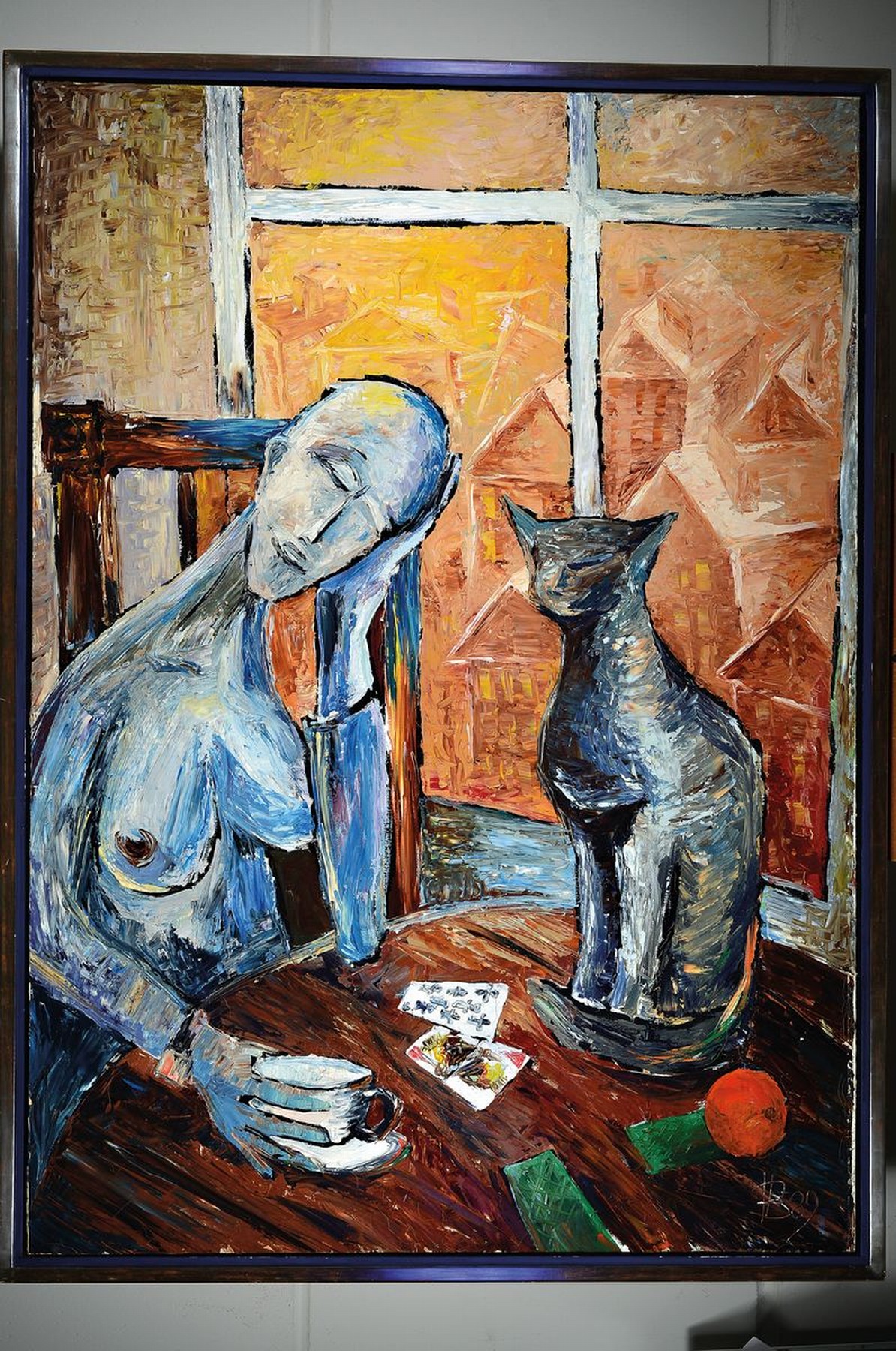 Detail k: Nikolaj Vladimirovic Pivovarov, geb. 1957, Nackte Wahrsagerin vor rotem Sonnenuntergang, so rückseitig in kyrillisch betitelt, Öl/Lwd, ...