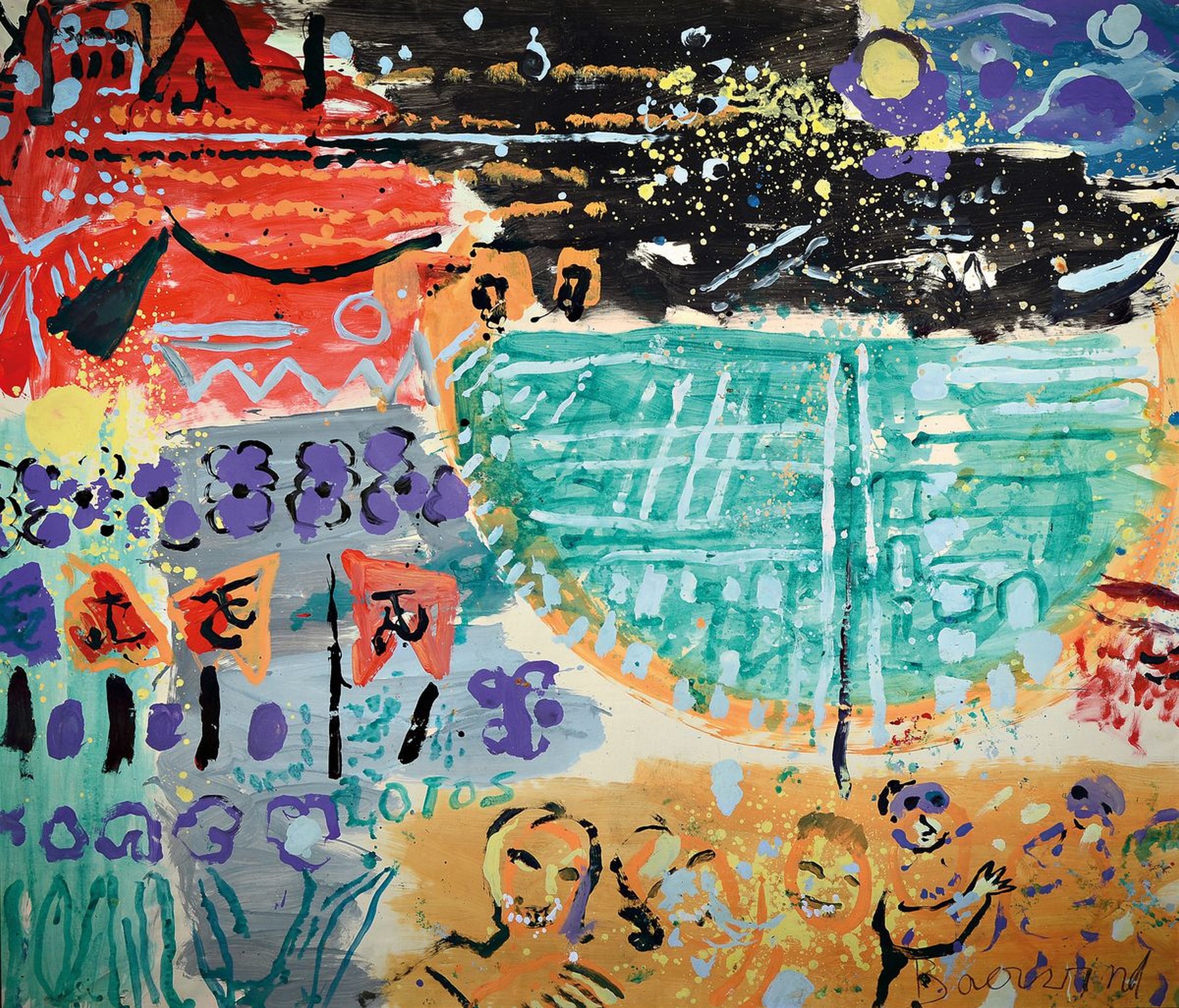 Rudi Baerwind, 1910-1982 Mannheim, Studium an den Akademien Berlin, München und Paris, war Schüler von Fernand Leger, hier: Lotos, Chinesen in ...
