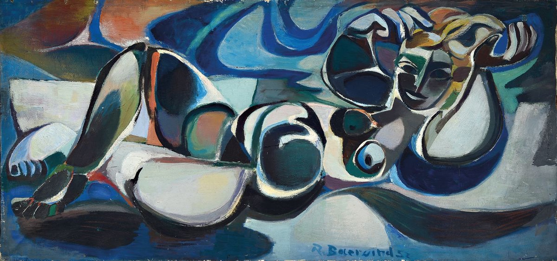 Rudi Baerwind, 1910-1982 Mannheim, Studium in Berlin, München und Paris, war Schüler von Fernand Leger, hier: Die Nacht, rückseitigso betitelt, ...