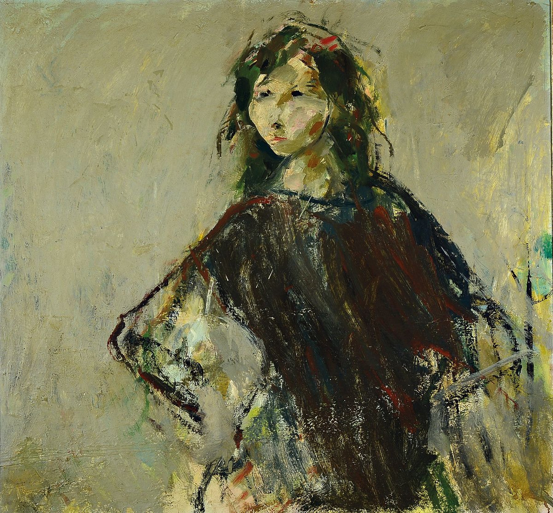 Detail a: Unbekannter zeitgenössischer Künstler, Porträt einer jungen Frau, Öl/Lwd, ca. 75x80cm, R. ca. 97x102cm