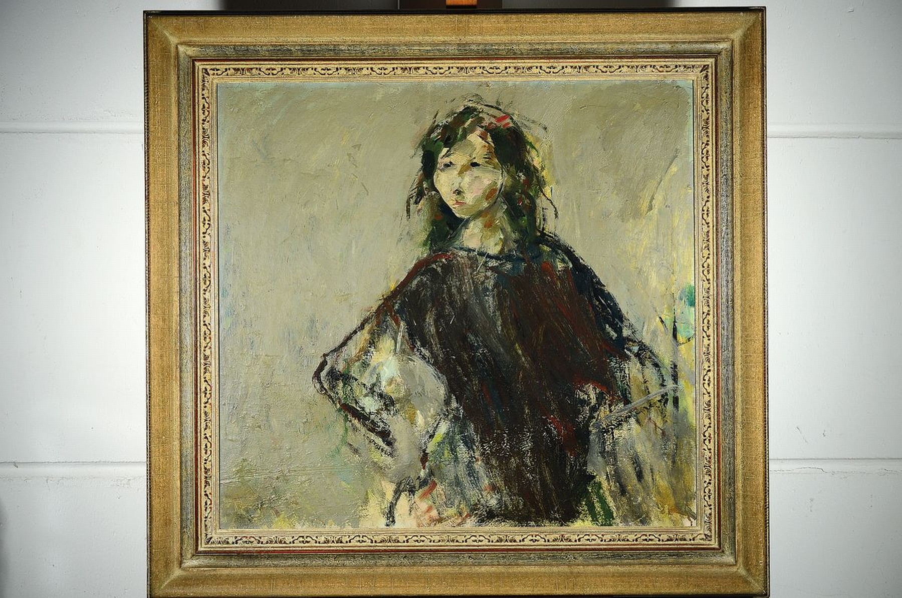 Detail k: Unbekannter zeitgenössischer Künstler, Porträt einer jungen Frau, Öl/Lwd, ca. 75x80cm, R. ca. 97x102cm