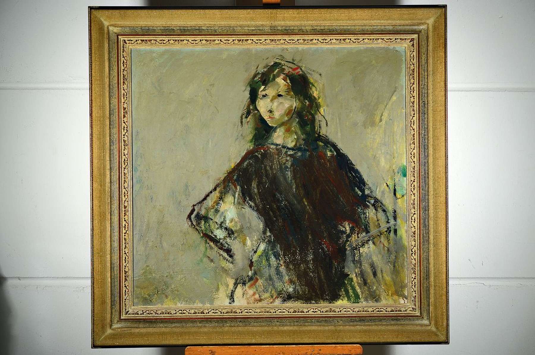 Detail l: Unbekannter zeitgenössischer Künstler, Porträt einer jungen Frau, Öl/Lwd, ca. 75x80cm, R. ca. 97x102cm