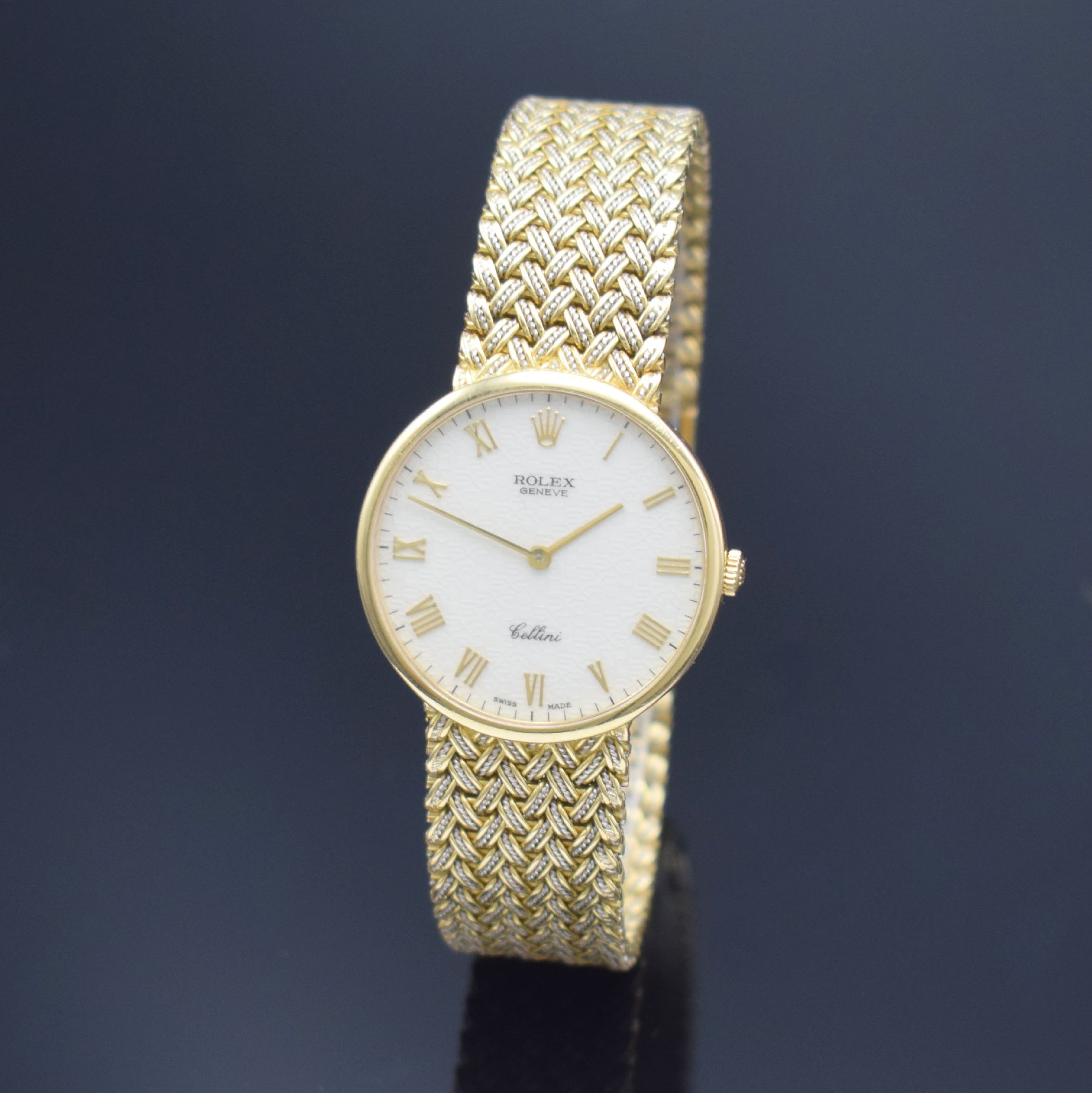 ROLEX Cellini Goldbanduhr Referenz 4379/8 in GG/WG 750/000, Schweiz verk. lt. beil. orig. Quittung 12/1990, Handaufzug, gedr. Geh., Nummer durch ...