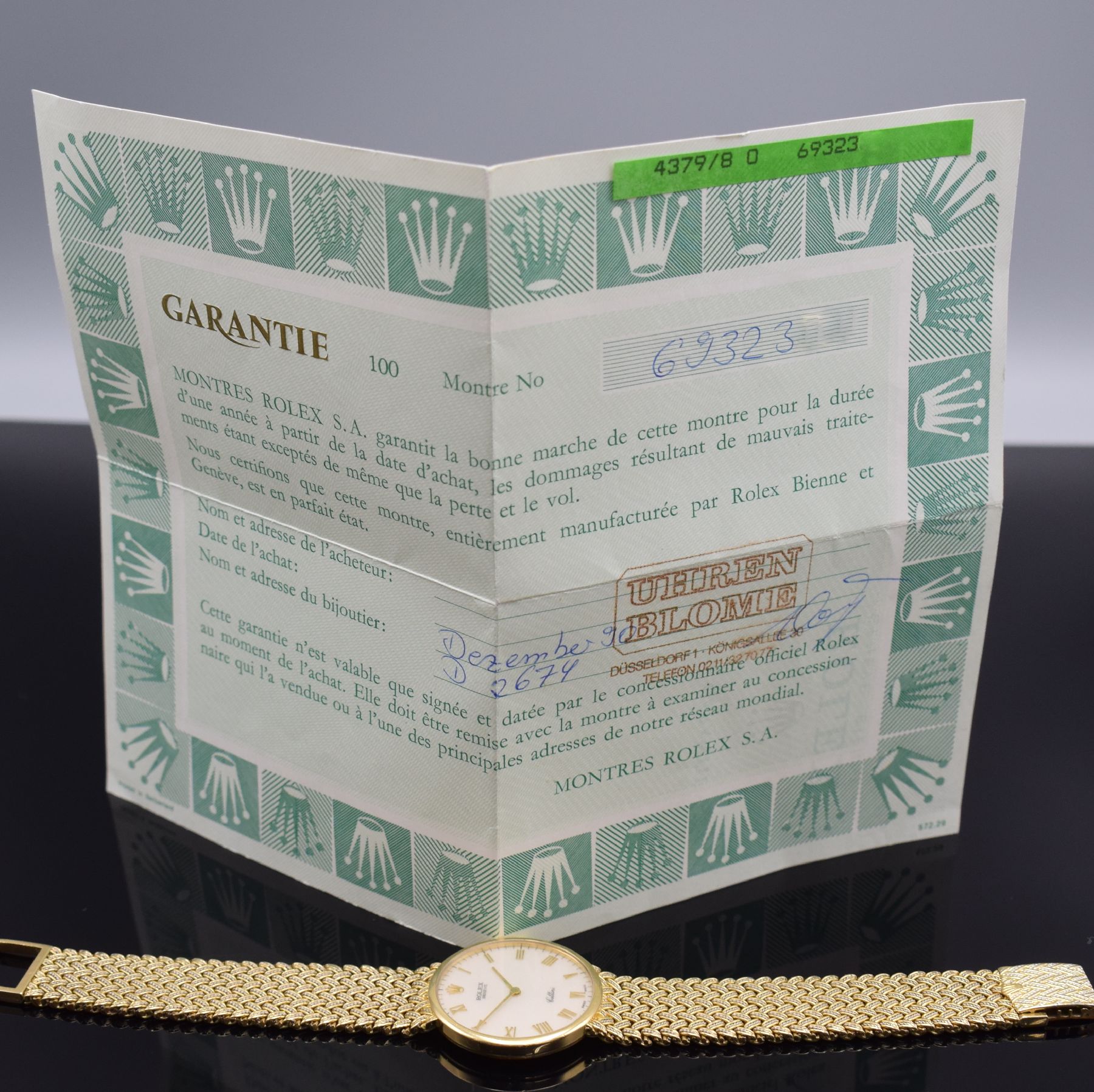 Detail e: ROLEX Cellini Goldbanduhr Referenz 4379/8 in GG/WG 750/000, Schweiz verk. lt. beil. orig. Quittung 12/1990, Handaufzug, gedr. Geh., Nummer durch ...