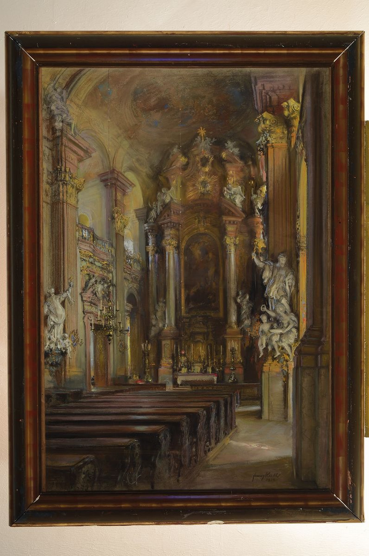 Detail k: Franz Huth, 1876 Pößneck-1970 Weimar, Interieur der Matthiaskirche in Breslau, Pastell auf Papier, rechts unten signiert, ca. 100x67.5cm, u.Gl., R. ...