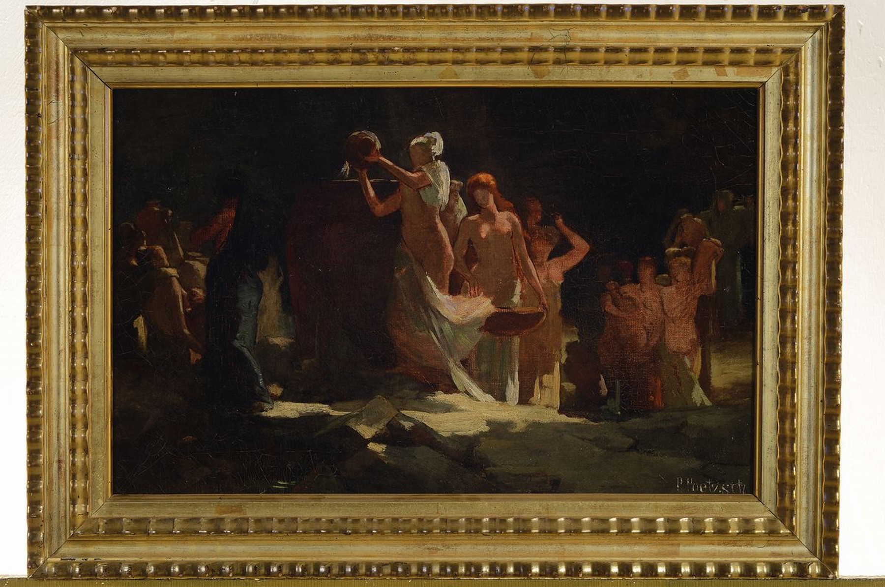 Detail k: Paul Wilhelm Poetzsch, 1858 Dresden-1936, Schüler von Pohle und Pauwels, Genre- und Interieurmaler, hier: Weinfest mit Bacchantinnen, Öl/Lwd, ...