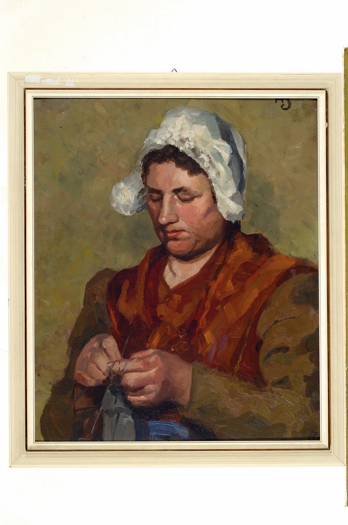Detail k: Anna von Doemming, geb. Schönian, 1888-1981 Koblenz, zwei Porträts von bärtigem Mann und strickender Frau mit Haube, Frauenporträt auf der ...