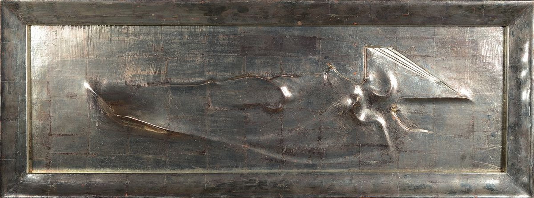 Unbekannter zeitgenössischer Künstler, Relief, silberfarben gefaßt, ca. 92x29cm