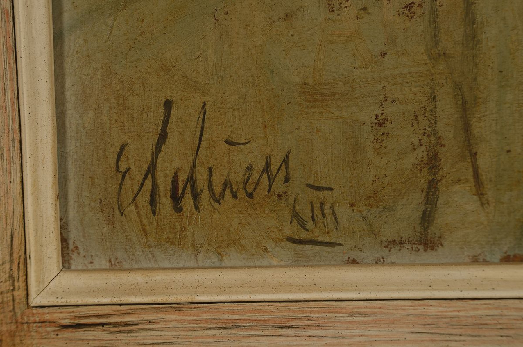 Detail a: Unbekannter Künstler, datiert XIII, Kinder auf der Straße, Öl/Malkarton, unter Einbeziehung des Untergrundes, links unten unleserlich signiert, ...