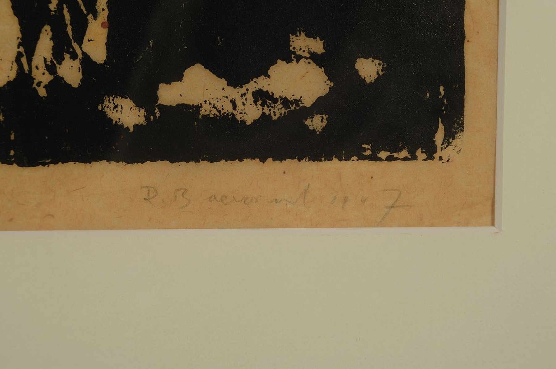 Detail a: Rudi Baerwind, 1910-1982 Mannheim, Studium in Berlin, München und Paris, war Schüler von Fernand Leger, hier: Der Zwiemann, Holzschnitt, betitelt, ...