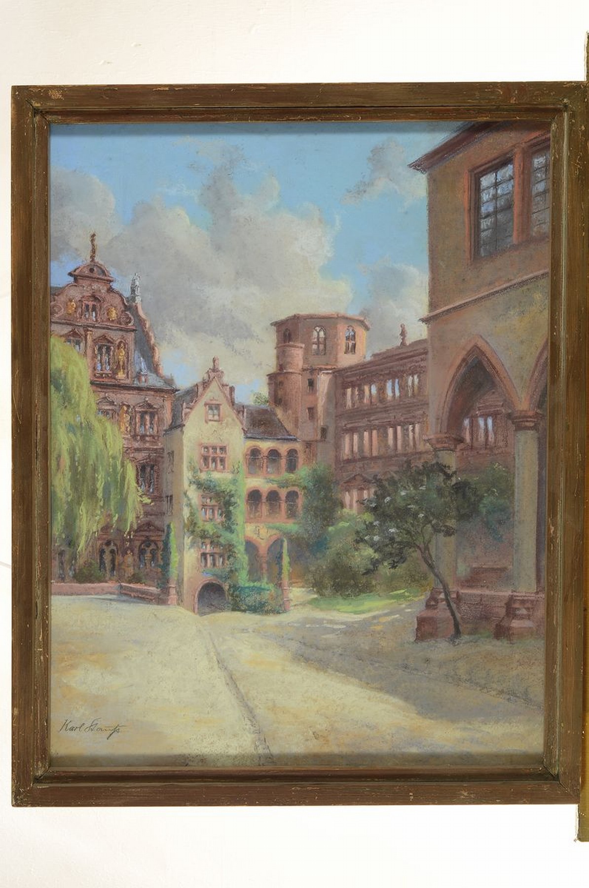 Detail k: Karl Stauss, 1887 Heidelberg-1964 Würzburg, im Innenhof des Heidelberger Schlosses, Pastell auf Papier, links unten signiert, ca. 62x48cm, u.Gl., R. ...