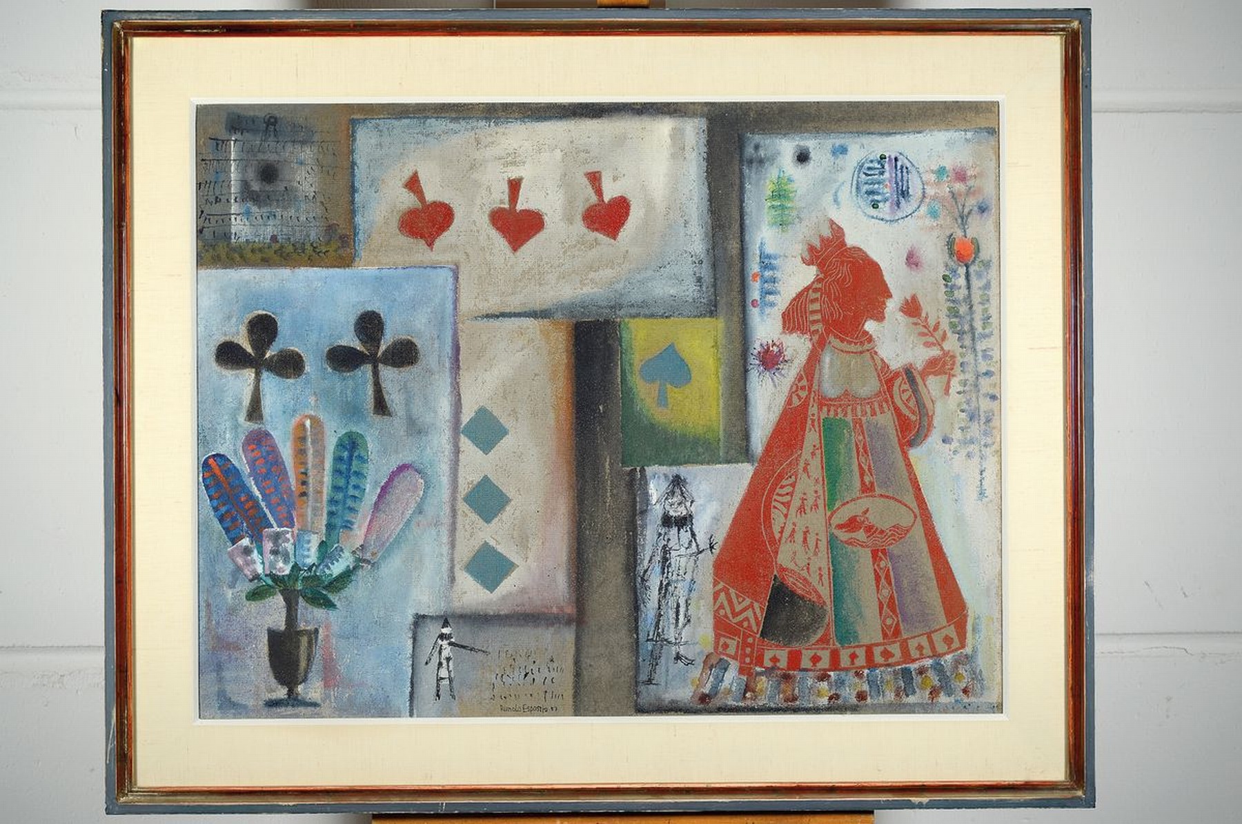 Detail k: Romolo Esposito, 1913-1991, Spielkartenmotive, Mischtechnik auf Hartfaser, signiert und dat. 57, ca. 60x80cm, PP, u.Gl., R. ca. 78x97cm