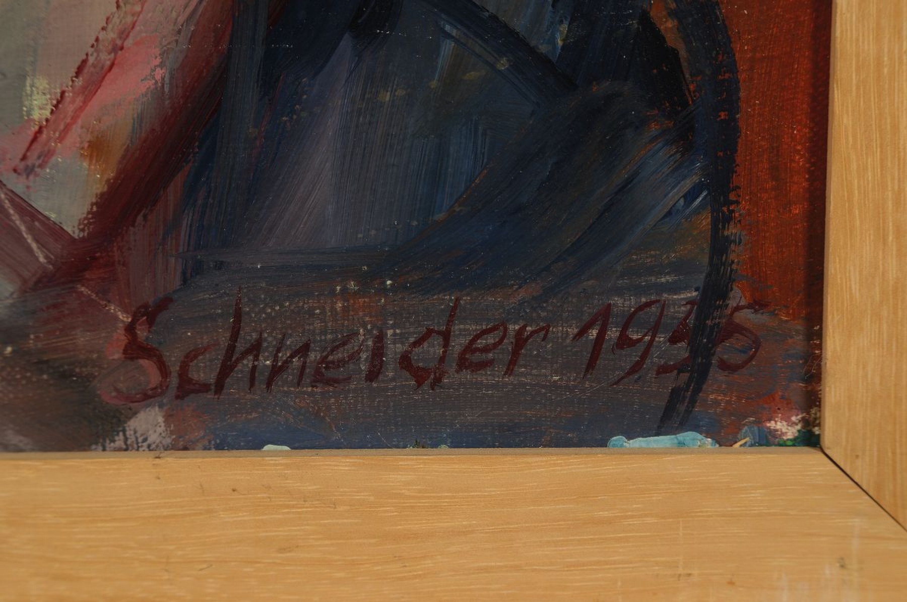 Detail a: Sign. Schneider, datiert 1955, Porträt eines sitzenden Mannes, Öl/Lwd, rechts unten sign. und dat., leicht besch., ca. 95x50cm
