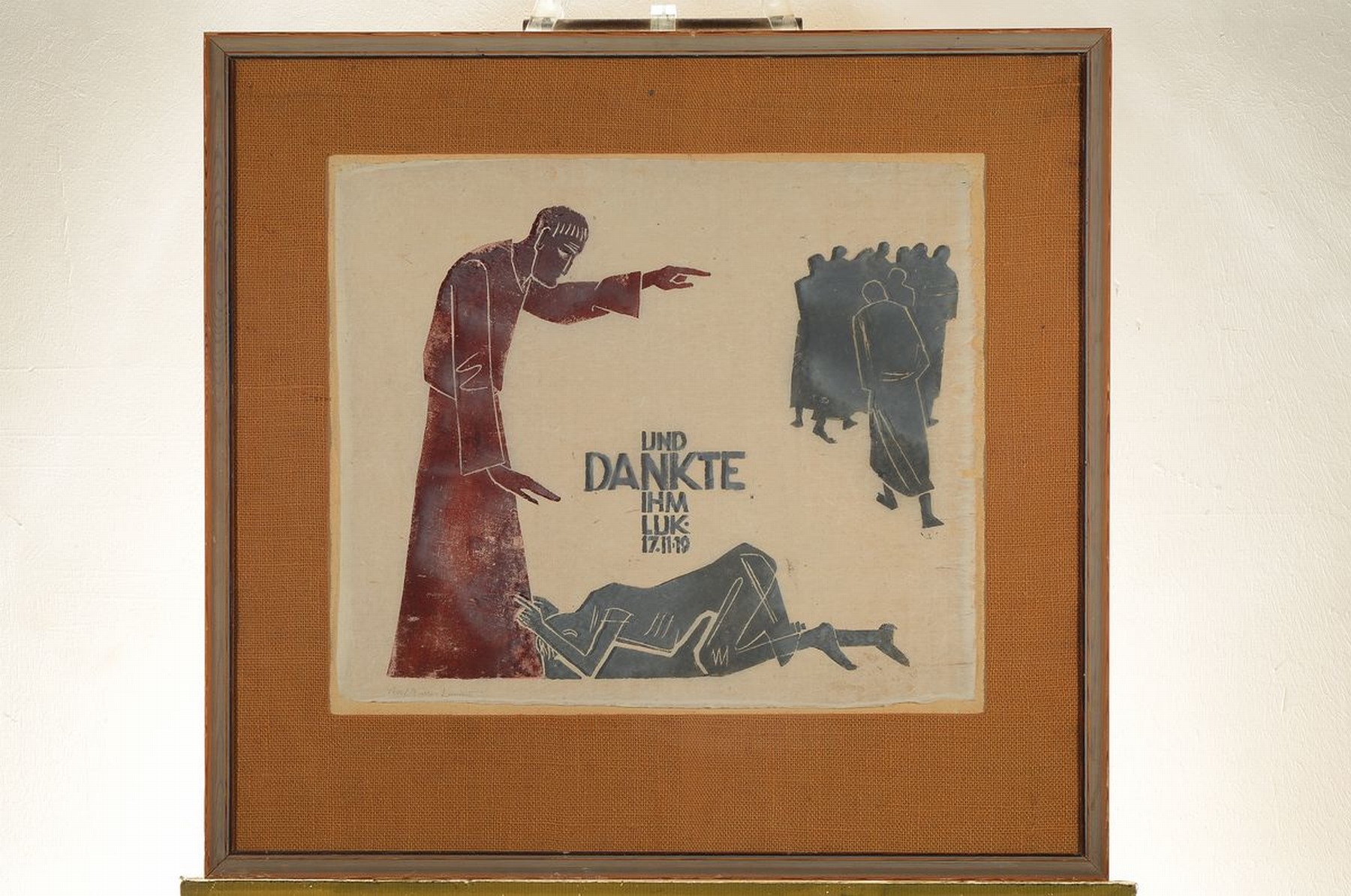 Detail k: Rolf Müller-Landau, 1903-1956, Monotypie auf dünnem Japan-Papier, "und dankte ihm Luk.17.11.19", handsigniert, ca. 44x52cm, PP, u.Gl., R. ...
