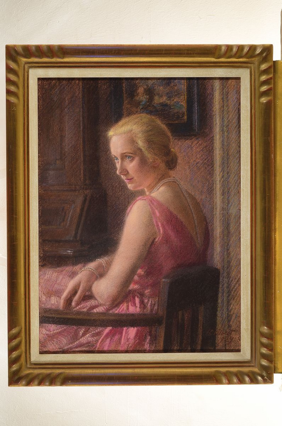 Detail k: Hermann Moest, 1868 Karlsruhe-1945 Berlin, Studium an den Akademien Karlsruhe und München, hier: Porträt der Schauspielerin Elsa Johanna Geiger ...