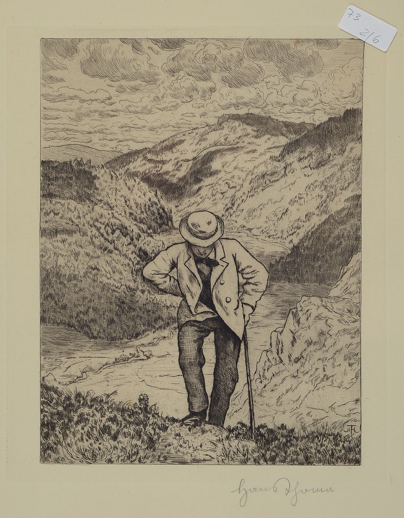 Hans Thoma, 1839 Bernau-1924 Karlsruhe, 6 handsignierte Grafiken, Allographien und Radierungen, teils gebräunt, eines mit Wasserflecken außerhalb ...
