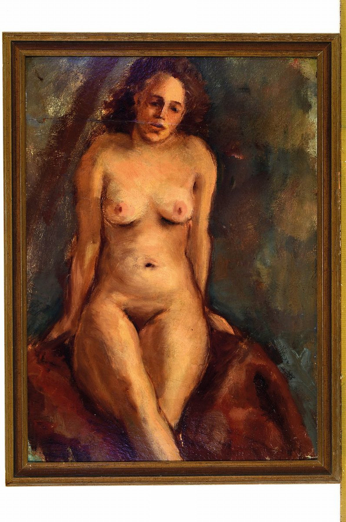 Detail k: Unbekannter Maler, deutsch, um 1900, weiblicher Akt, Öl/Malkarton, gewölbt, rest.-bedürftig, ca. 55x40cm, R. ca. 60x45cm