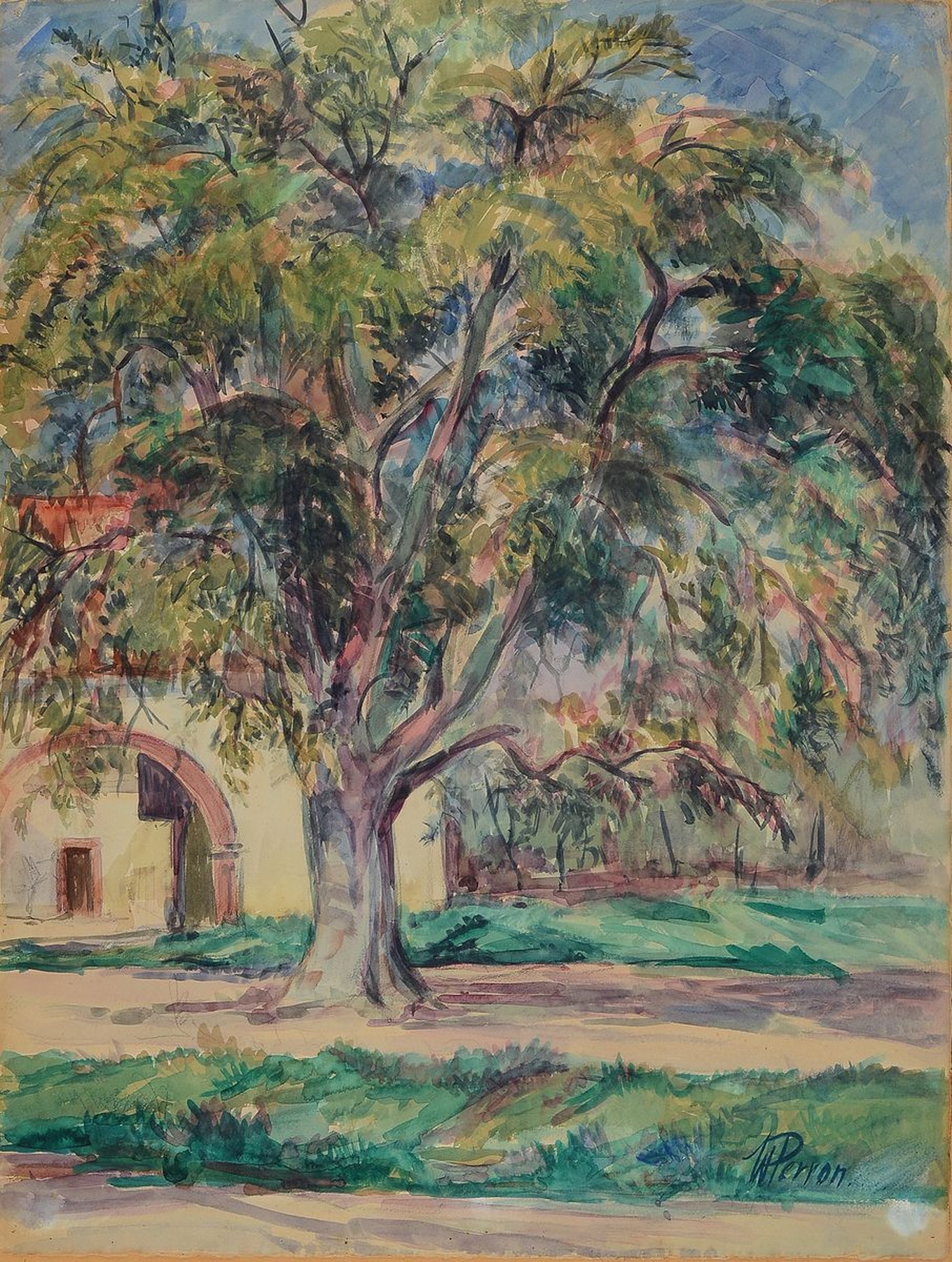 Walter Perron, 1895 Frankenthal - 1970 ebenda , Schüler von Karl Dillinger, Fritz Boehle u. Josef Sailer, Aquarell, um 1935, Ansicht einer ...