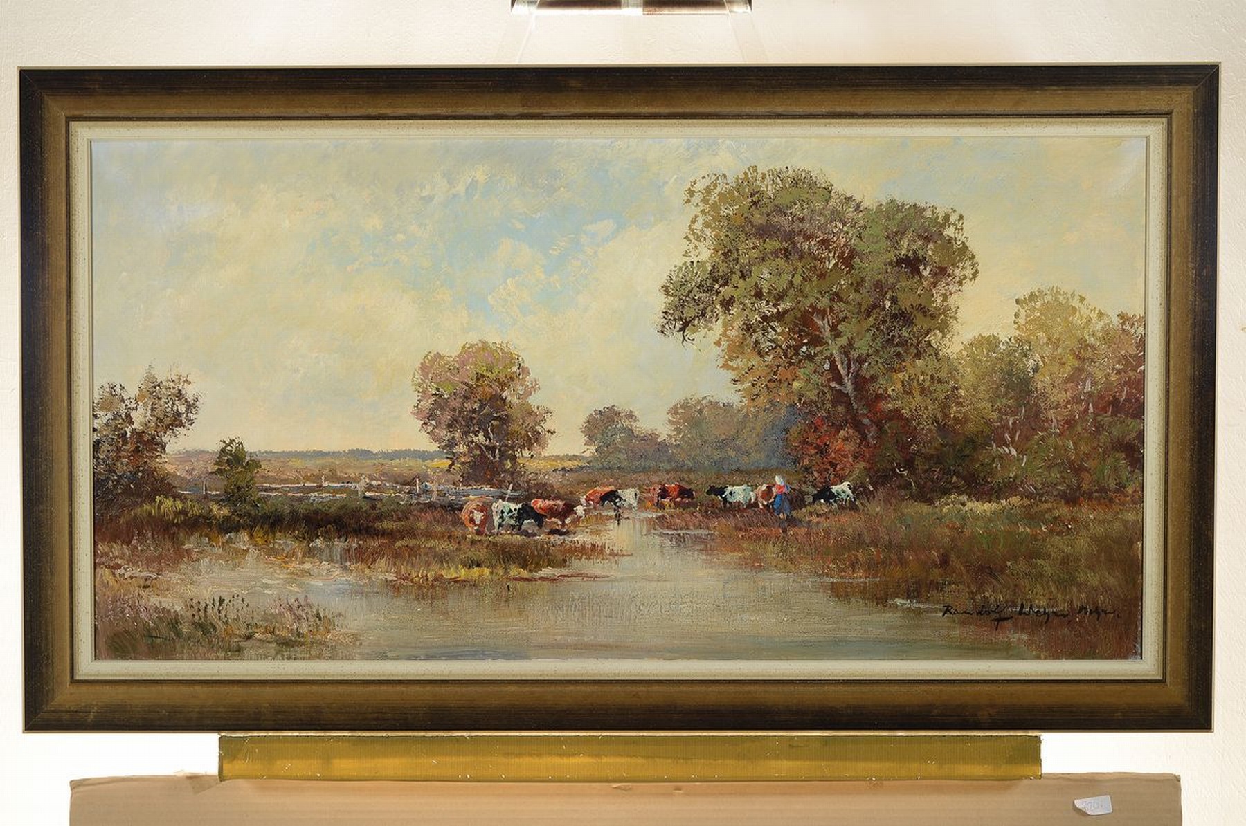Detail k: Randolf Wehn, 1911 München - 1987 ebenda, Schüler von Prof. Peter Kalmann, hier: Landschaft des Dachauer Moos mit weidender Kuhherde, ...