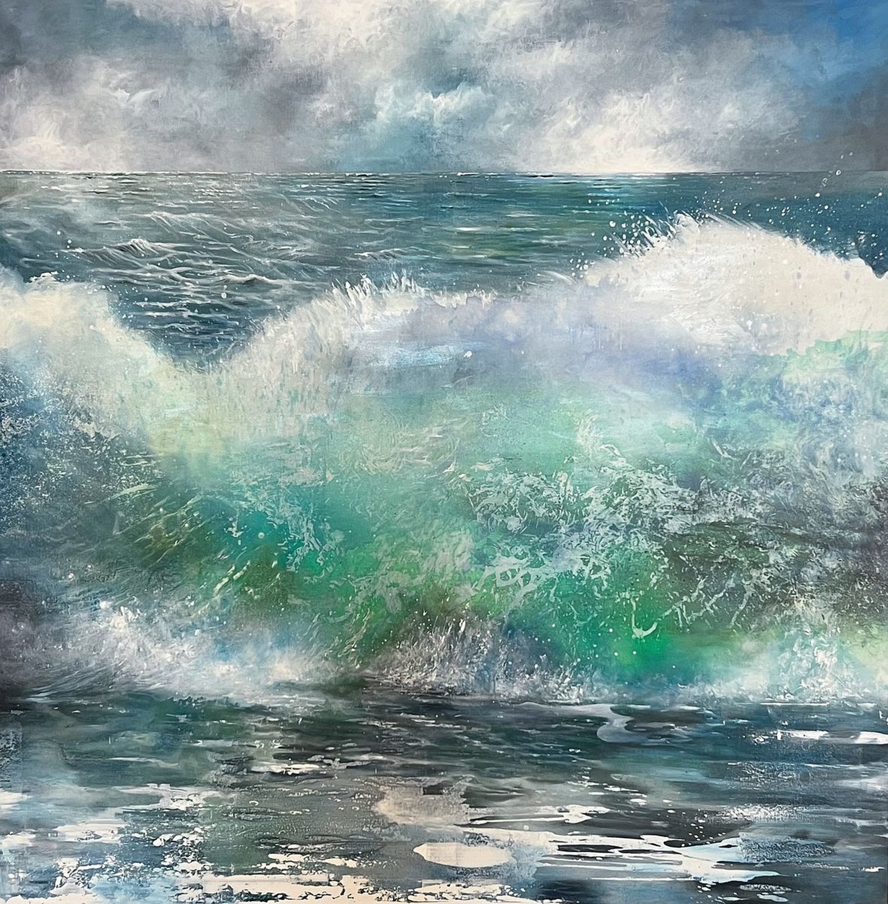 Doris Zeidlewitz, geb. 1959, Studium am Städel in Frankfurt und an der Hochschule für Gestaltung in Offenbach, hier: The wave, Öl/Lwd, rückseitig ...