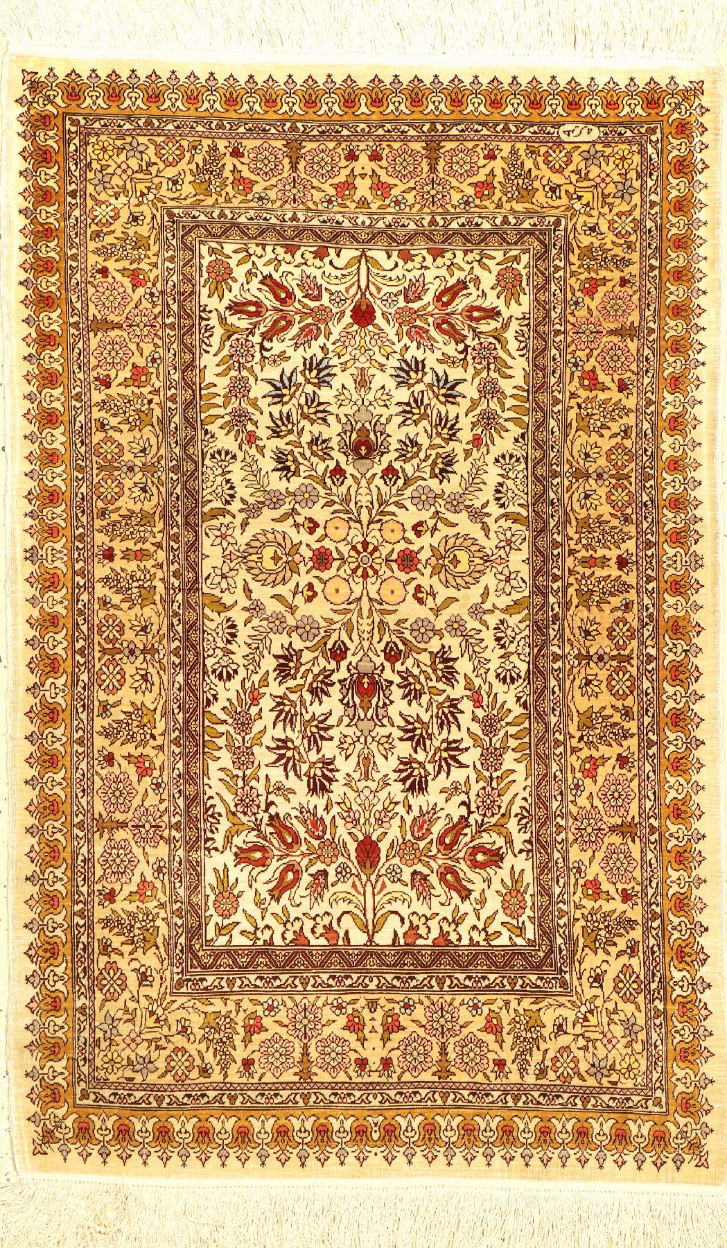 Hereke Seide, signiert, Türkei, um 1950, reine Naturseide, ca. 105 x 68 cm, EHZ: 2