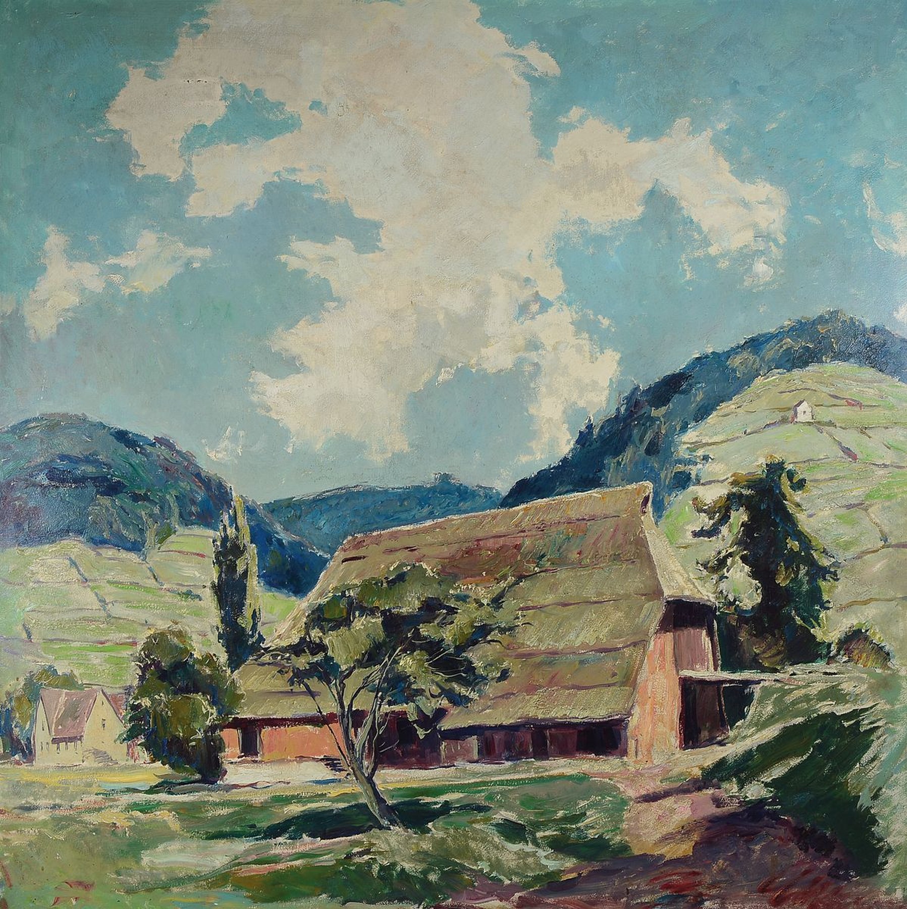 Karl Graf, 1902-1986 Speyer, Landschaft in der Südpfalz, Öl/Malkarton, unsigniert, ca. 95x95cm, R. ca. 109x109cm