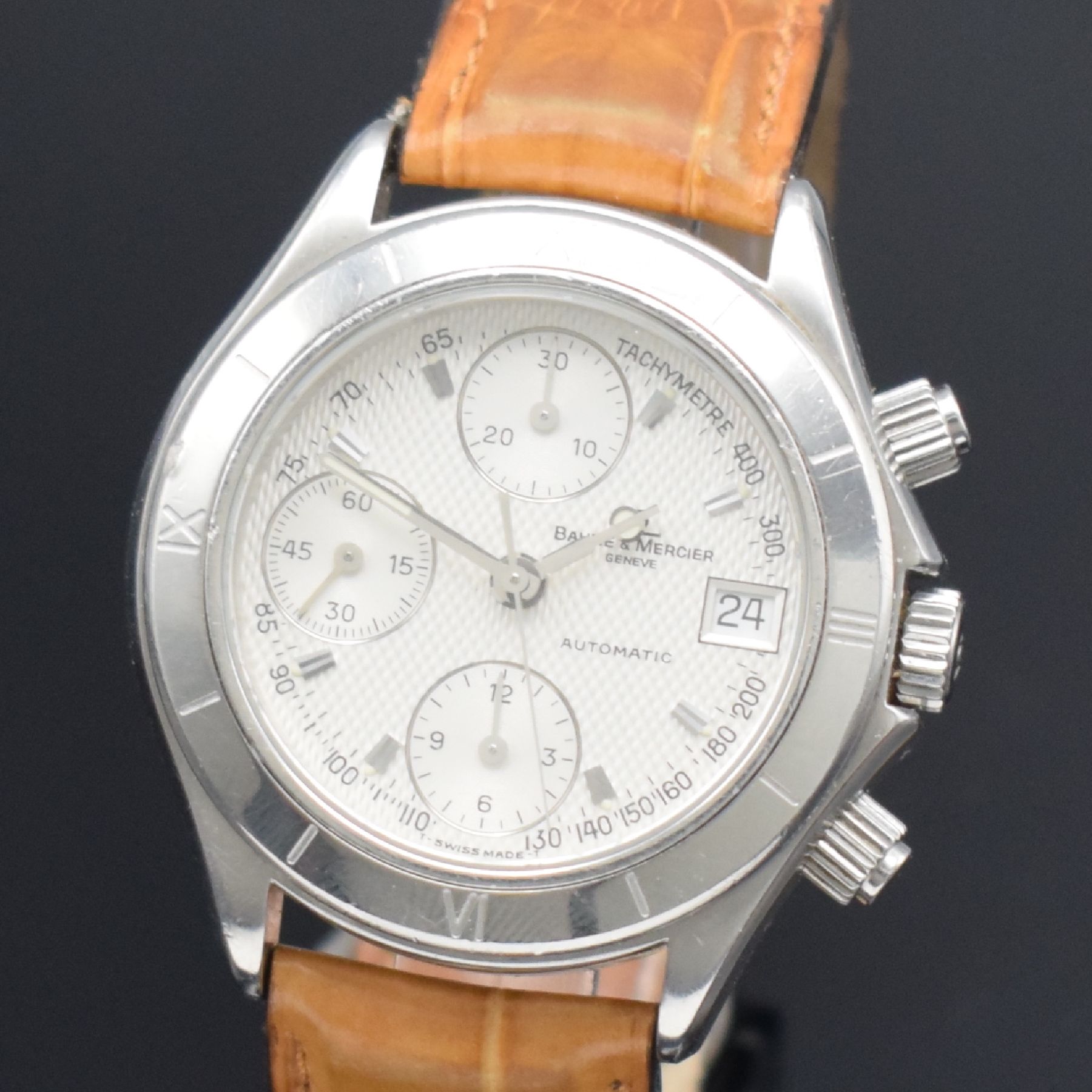 Detail a: BAUME & MERCIER Malibu Herrenarmbanduhr mit Chronograph in Stahl, Schweiz verk. lt. beil. Garantiekarte 08/1998, Automatik, Ref. MV045169, verschr. ...