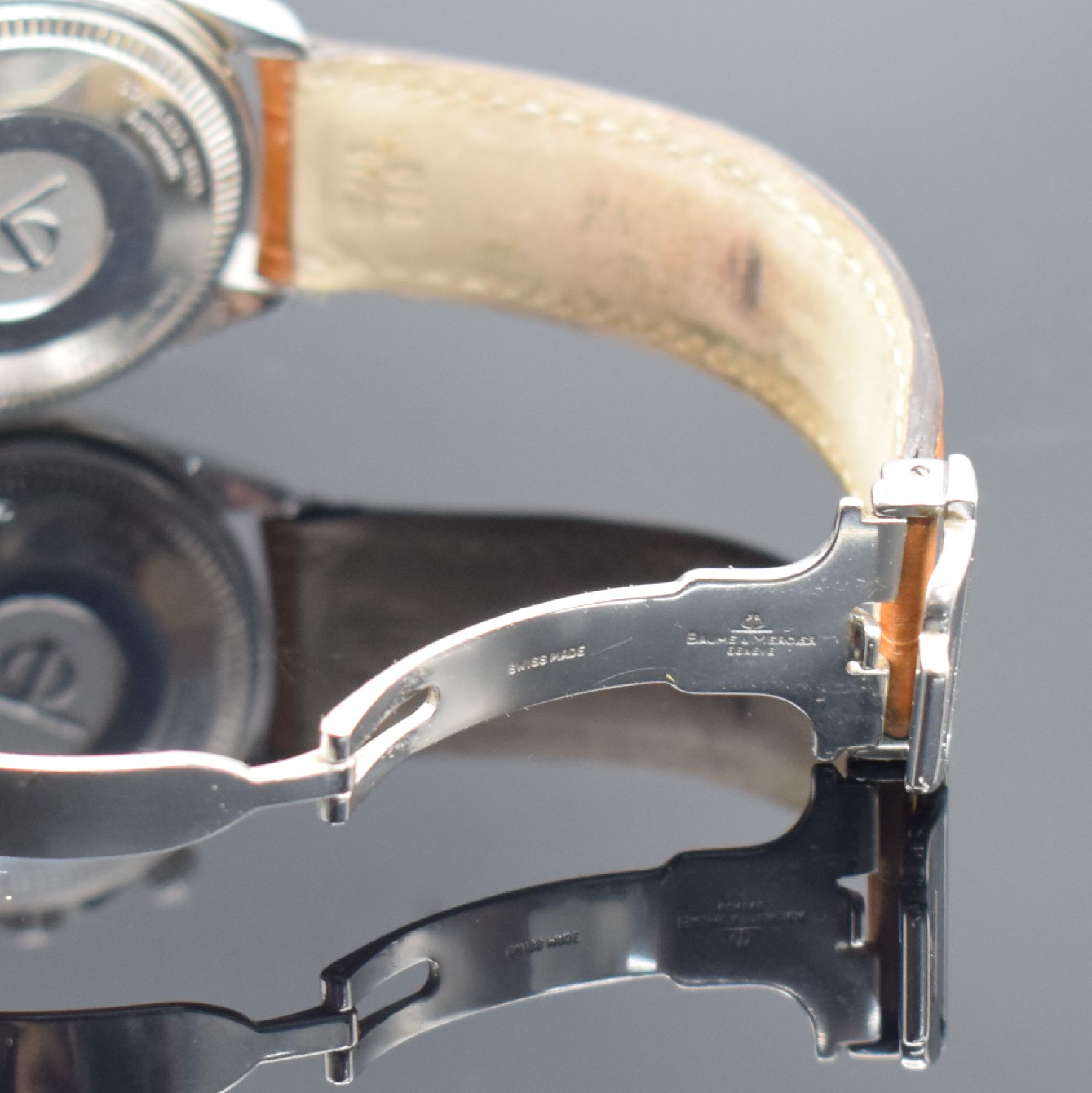 Detail c: BAUME & MERCIER Malibu Herrenarmbanduhr mit Chronograph in Stahl, Schweiz verk. lt. beil. Garantiekarte 08/1998, Automatik, Ref. MV045169, verschr. ...