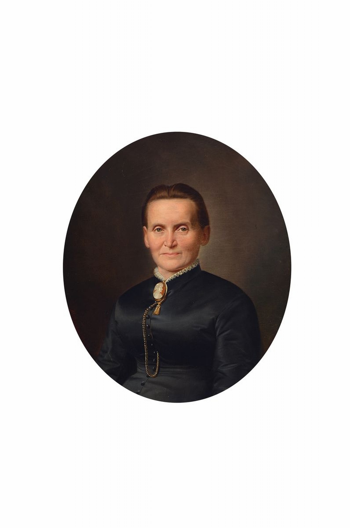 Carl Gottlob Mittenzwey, 1822 Reichenbach - 1890 Zwickau, Damenporträt, Bildnis einer älteren Witwe in biedermeierlicher Manier, bildbestimmende ...