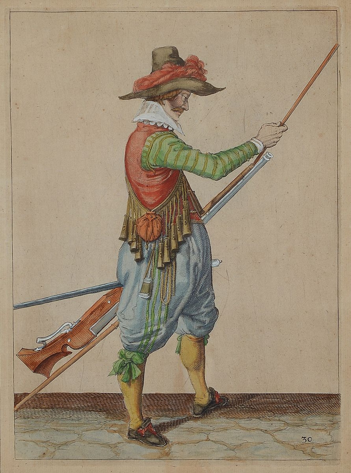 Detail b: Jacques II de Gheyn, 1565 Antwerpen - 1629 Den Haag, Lehre in der Werkstatt Hendrick Goltzius, drei Kupferstiche aus der Serie der 43 Musketiere (um ...