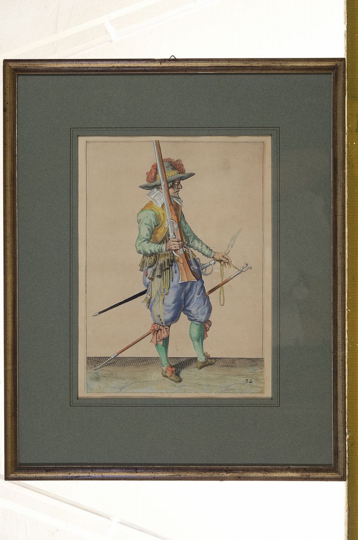 Detail l: Jacques II de Gheyn, 1565 Antwerpen - 1629 Den Haag, Lehre in der Werkstatt Hendrick Goltzius, drei Kupferstiche aus der Serie der 43 Musketiere (um ...