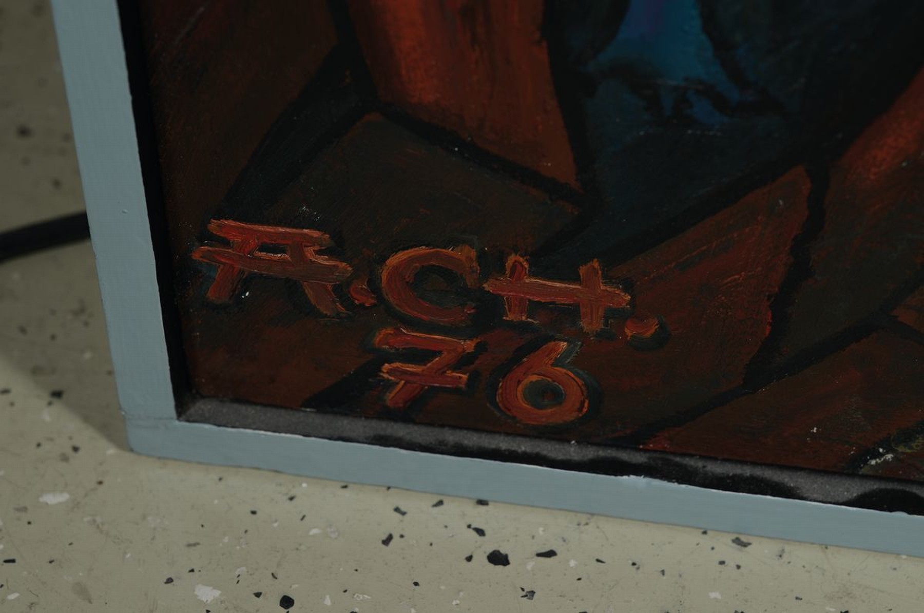 Detail a: Alex Christmann, geb. 1932 Heilbronn, ansässig in Schwaigern, Gitarrenspieler, Öl/Hartfaser, links unten monogr. und dat. 76, rückseitig betitelt ...
