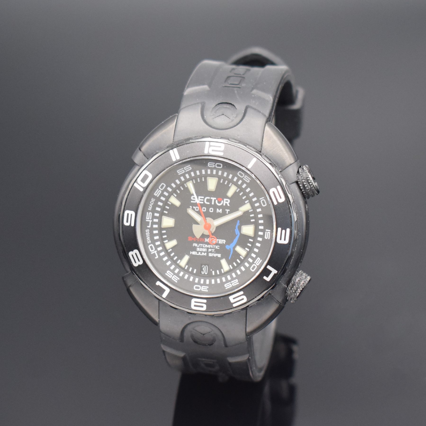 SECTOR 1000 MT Shark Master Taucher- Herrenarmbanduhr, Schweiz um 2015, Automatik, geschw. Edelstahlgeh., Boden & Kronen verschr., Krone f. Aufzug, ...