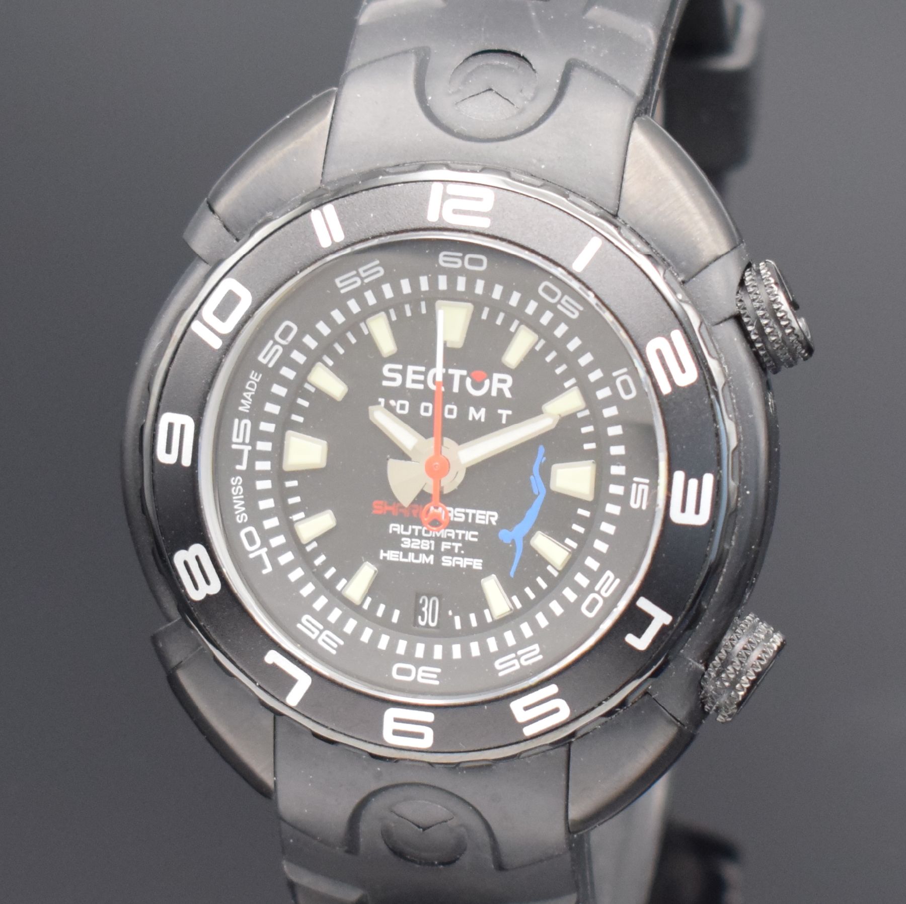 Detail a: SECTOR 1000 MT Shark Master Taucher- Herrenarmbanduhr, Schweiz um 2015, Automatik, geschw. Edelstahlgeh., Boden & Kronen verschr., Krone f. Aufzug, ...